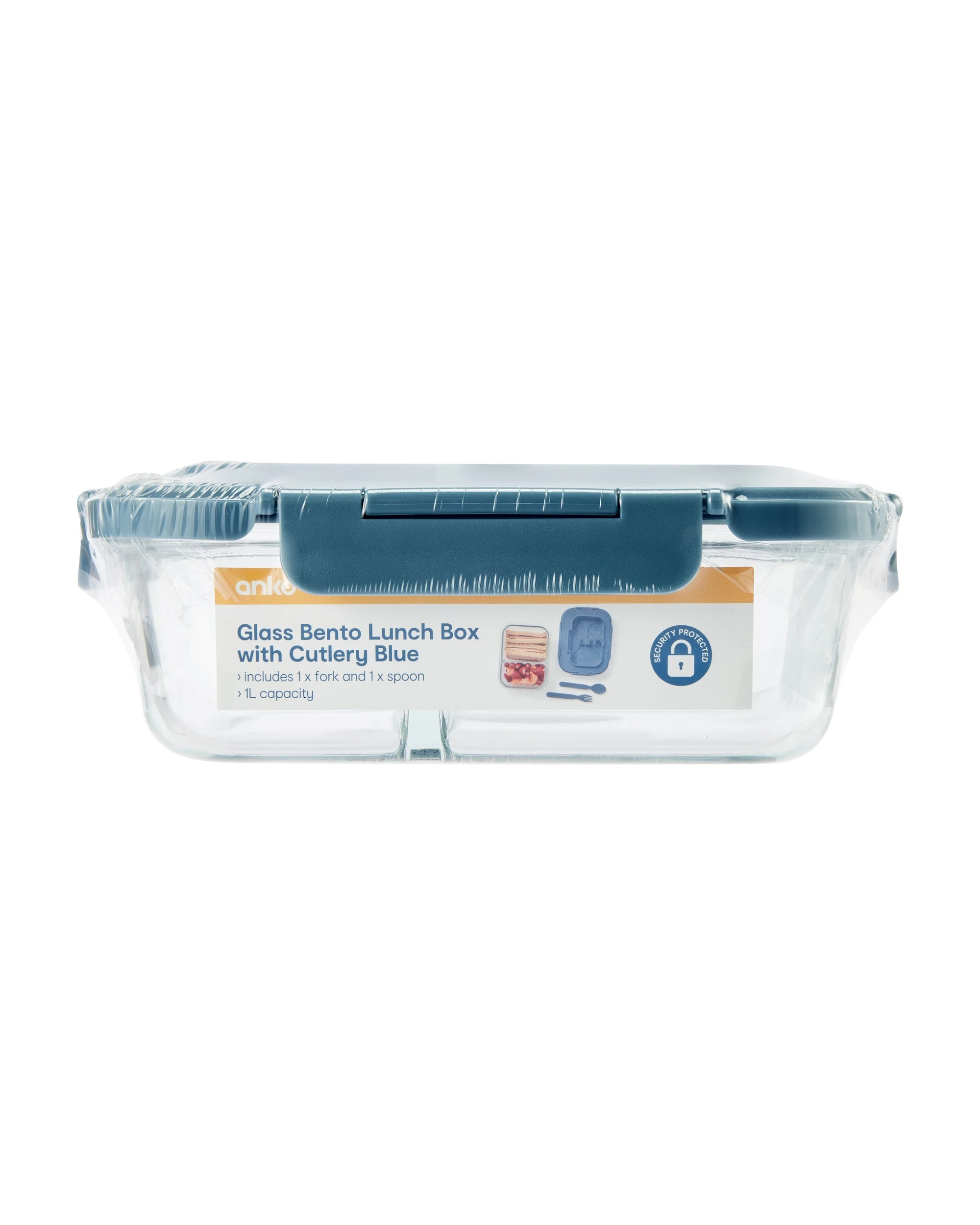 8 Glass Bento Lunch Box with Cutlery - Blue, 8 of 8
