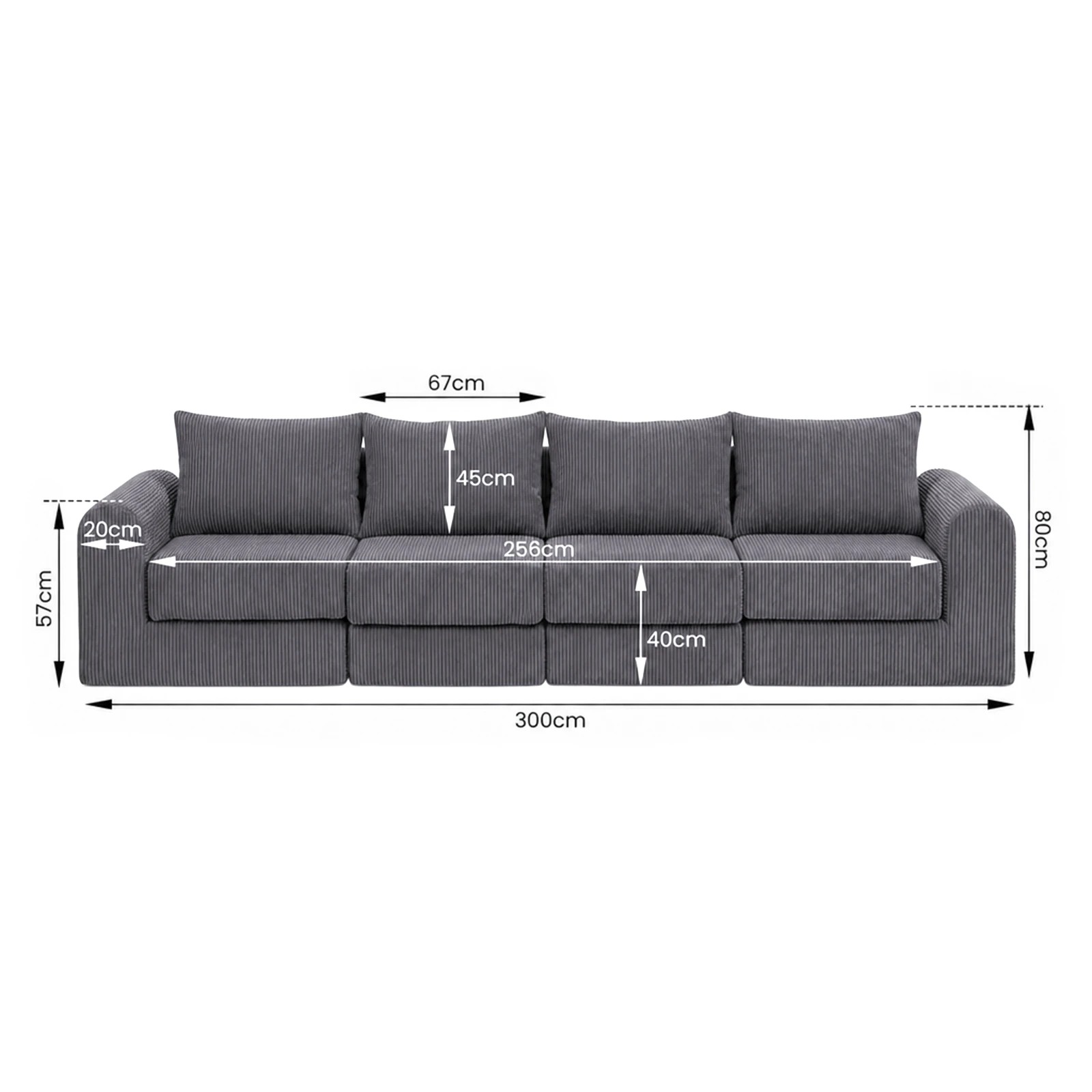 2 Advwin 300cm Modular Sectional 4 Seater Sofa Convertible Floor Sofa Bed Boneless Cloud Couch - Grey, 2 of 2