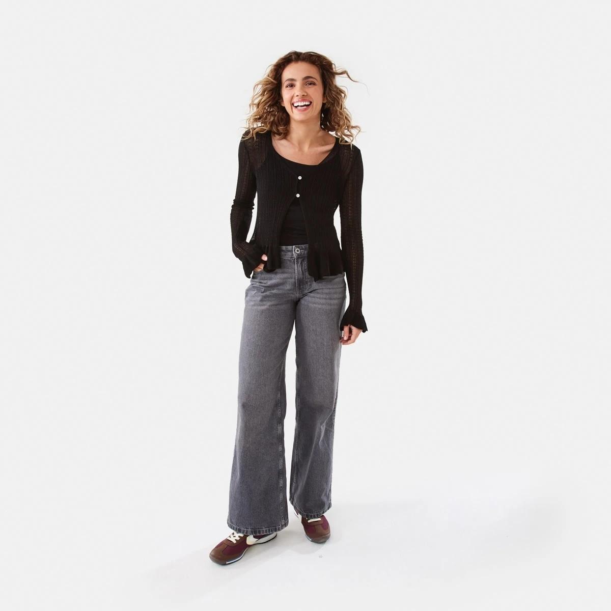 2 Long Sleeve Frill Cardigan Black, 2 of 9