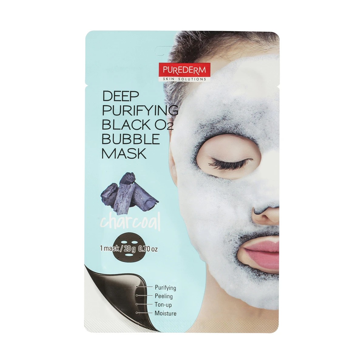 1 Purederm Charcoal Deep Purifying Black O2 Bubble Mask 20g, 1 of 2