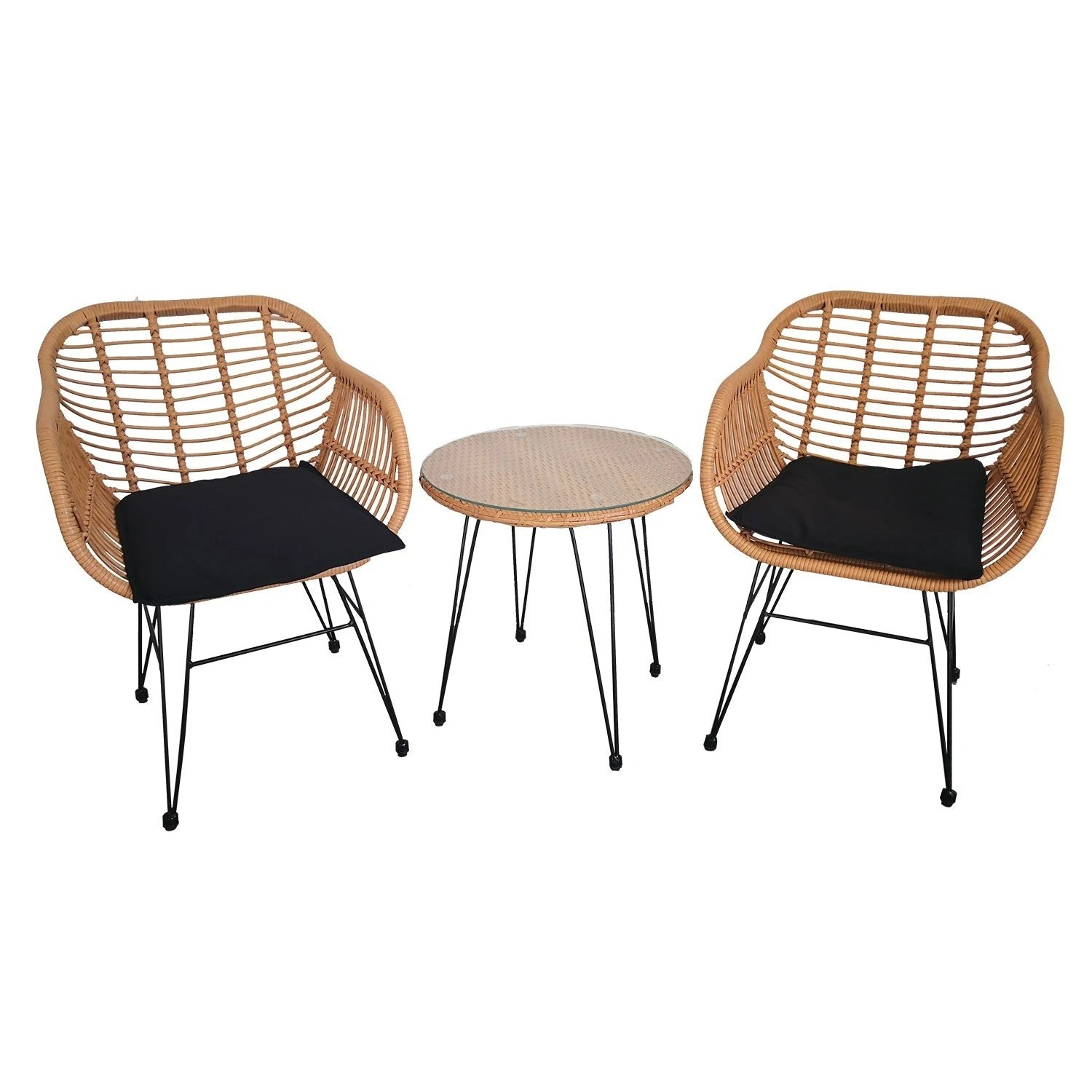 7 Elora 3pc Lounge Set Outdoor Furniture Rattan Wicker Chair Table Garden Patio Balcony, 7 of 10