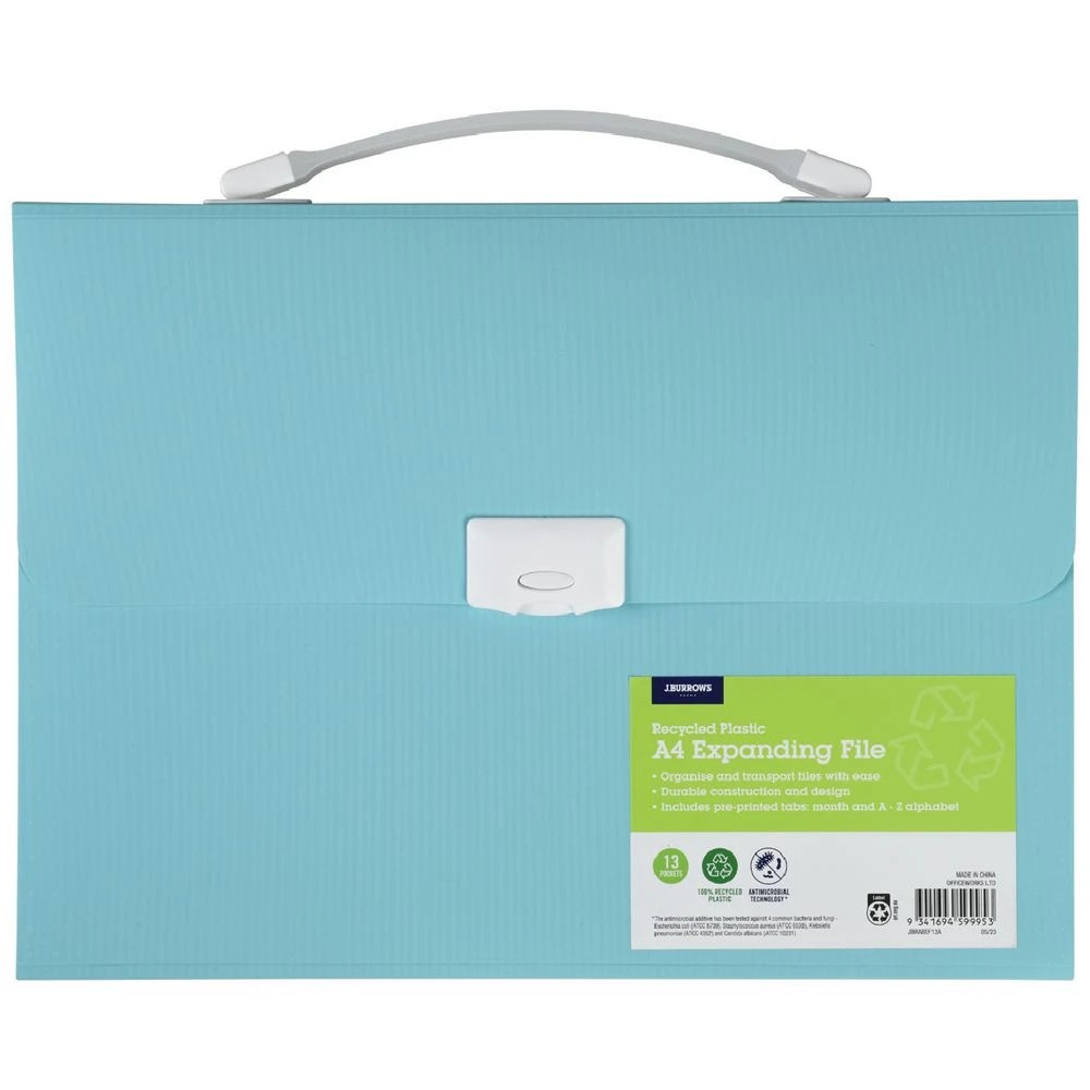 1 J.Burrows Antibacterial Expanding File 13 Pockets Aqua, 1 of 4
