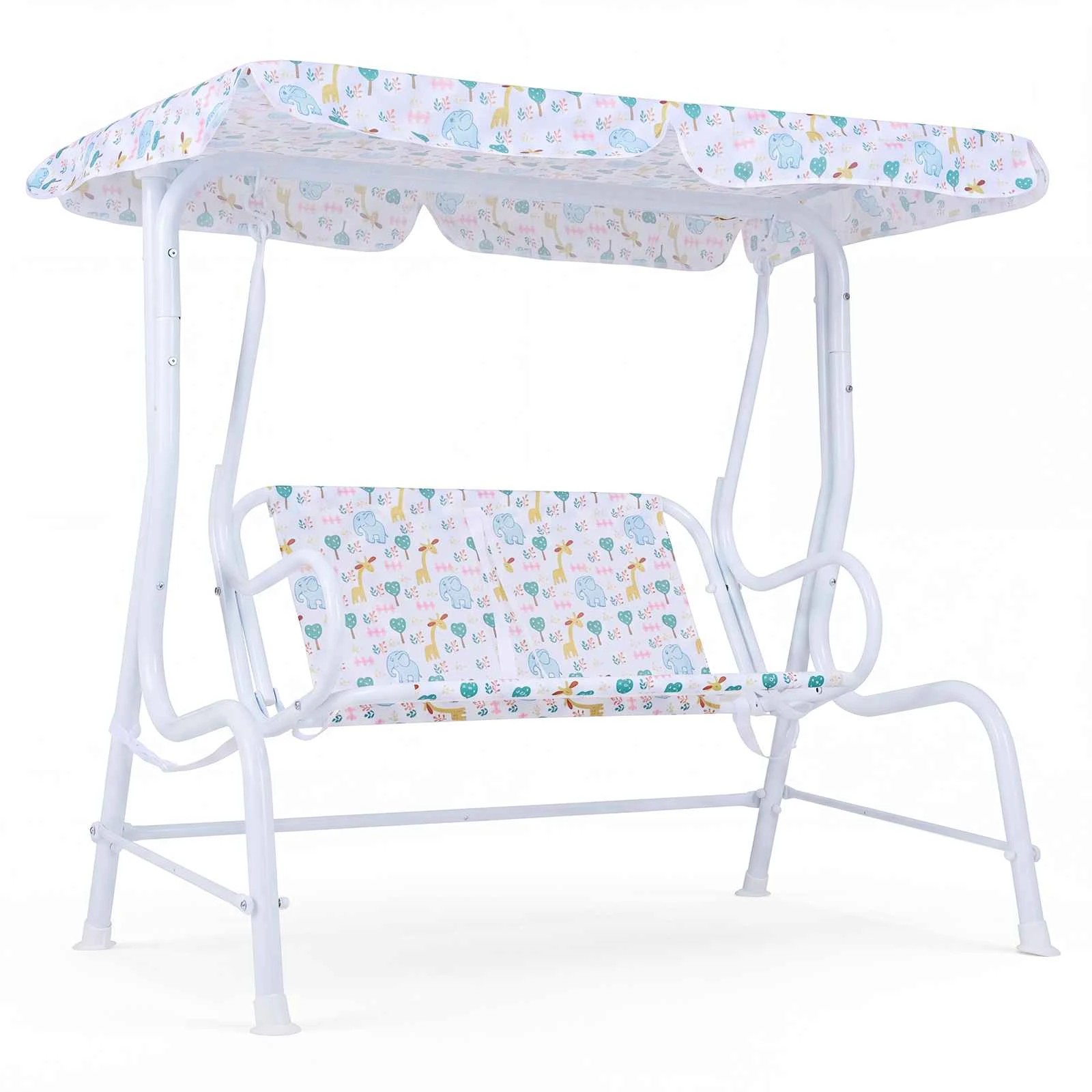 1 Costway 2-Seater Swing Bench Outdoor Hanging Swing Chair w/Adjustable Canopy & Belts - White, 1 of 3