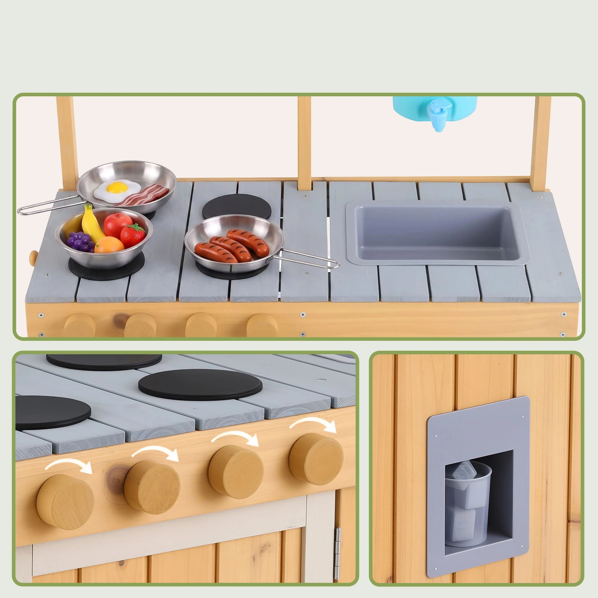 5 Keezi Wooden Kids Kitchen Playset - Natural, 5 of 8