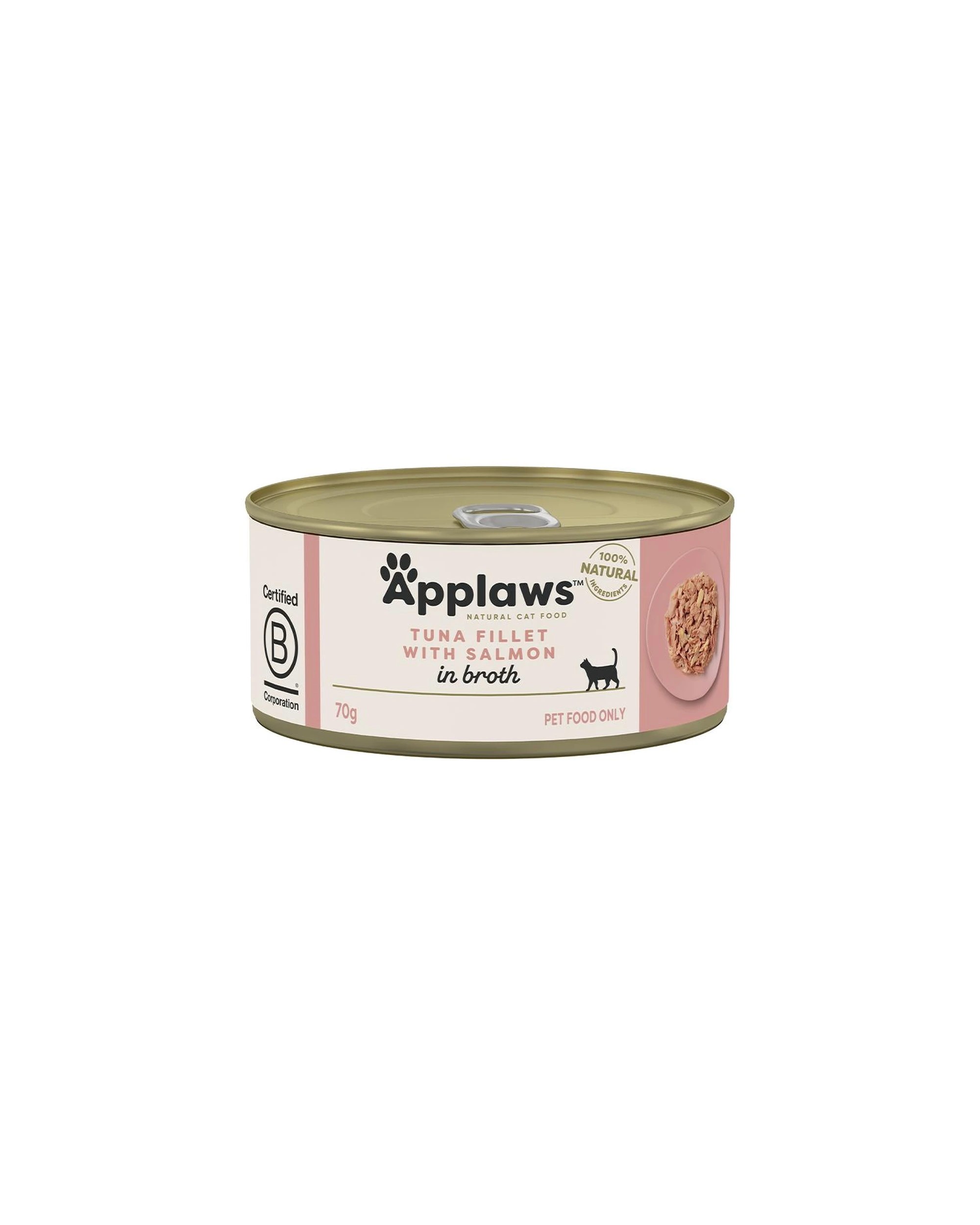 1 Applaws Adult Natural Wet Cat Food Tuna Fillet with Salmon in Broth 24 x 70g, 1 of 2