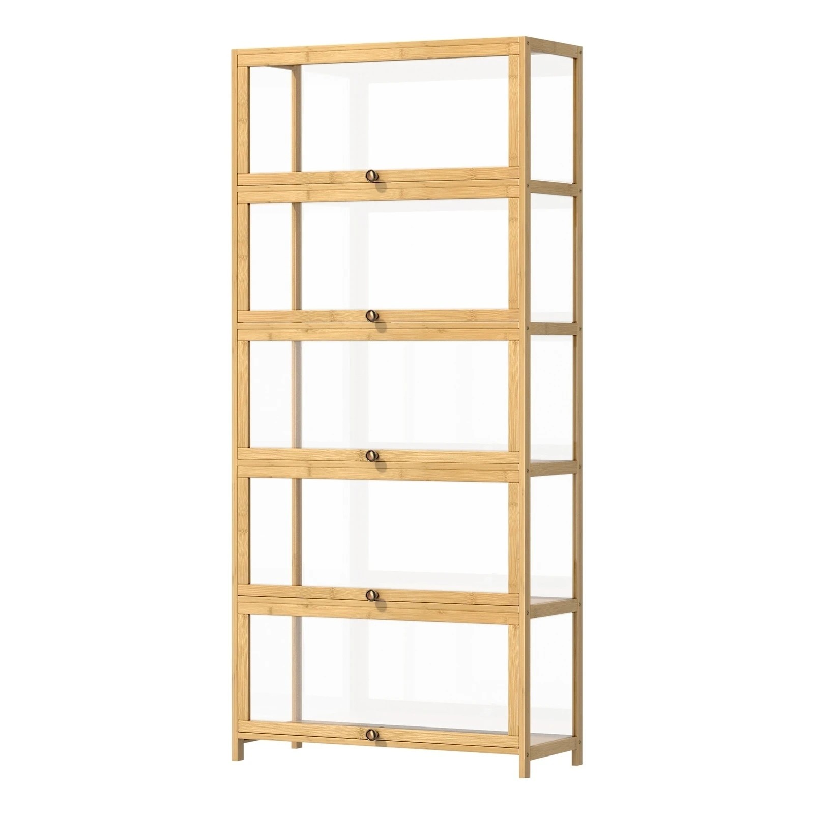 1 Oikiture Display Cabinet Storage 5-tier Shelves Clear Bookcase Stand Rack
 - Natural, 1 of 9