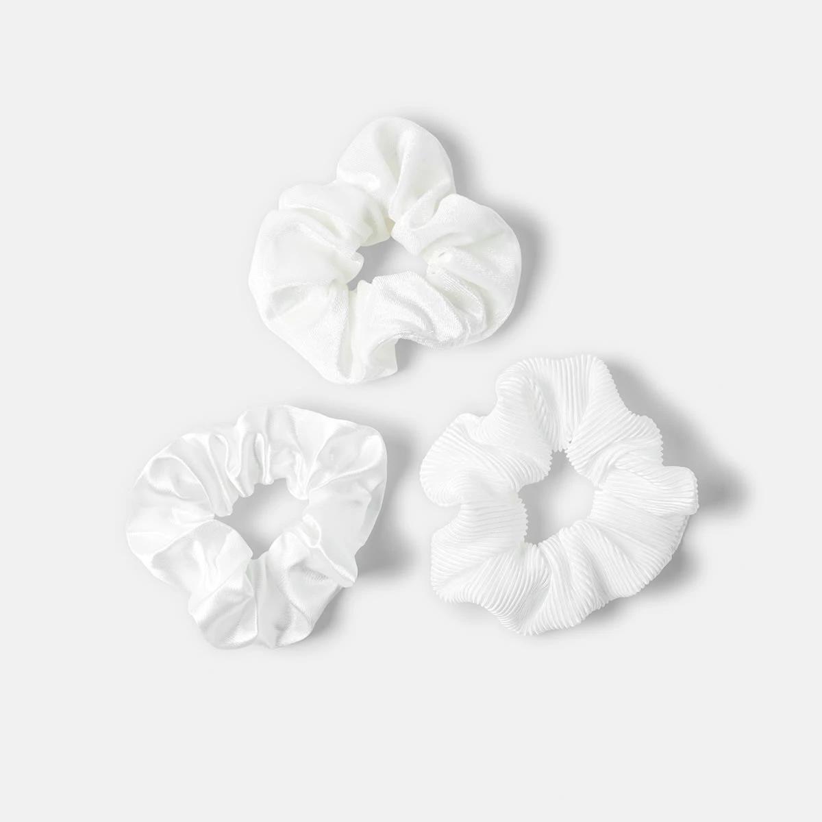 1 3 Pack Textured Hair Scrunchies - White White, 1 of 5