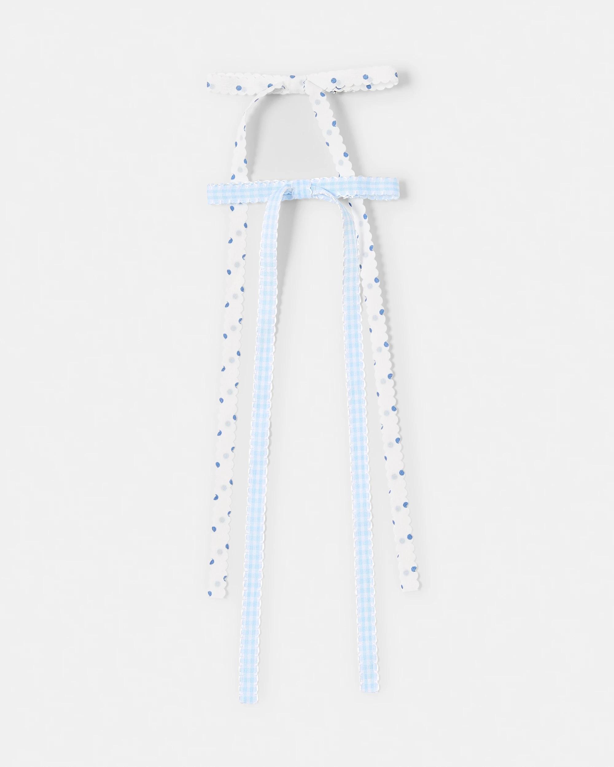 1 2 Pack Polka and Check Bow Hair Clips Blue, 1 of 4