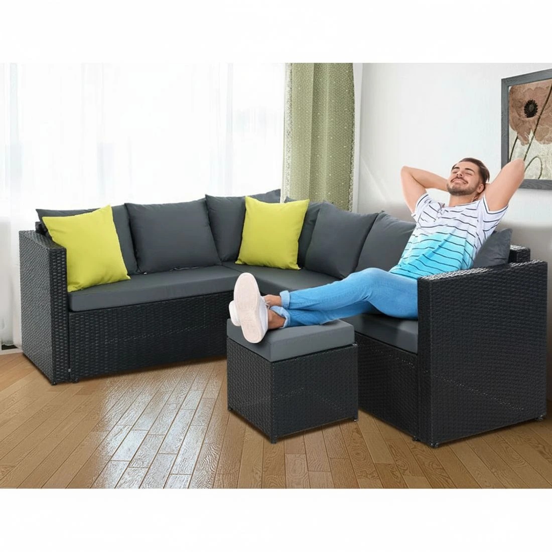 4 Gardeon Outdoor Dining Set Aluminum Table Chairs Wicker Setting - Black, 4 of 6