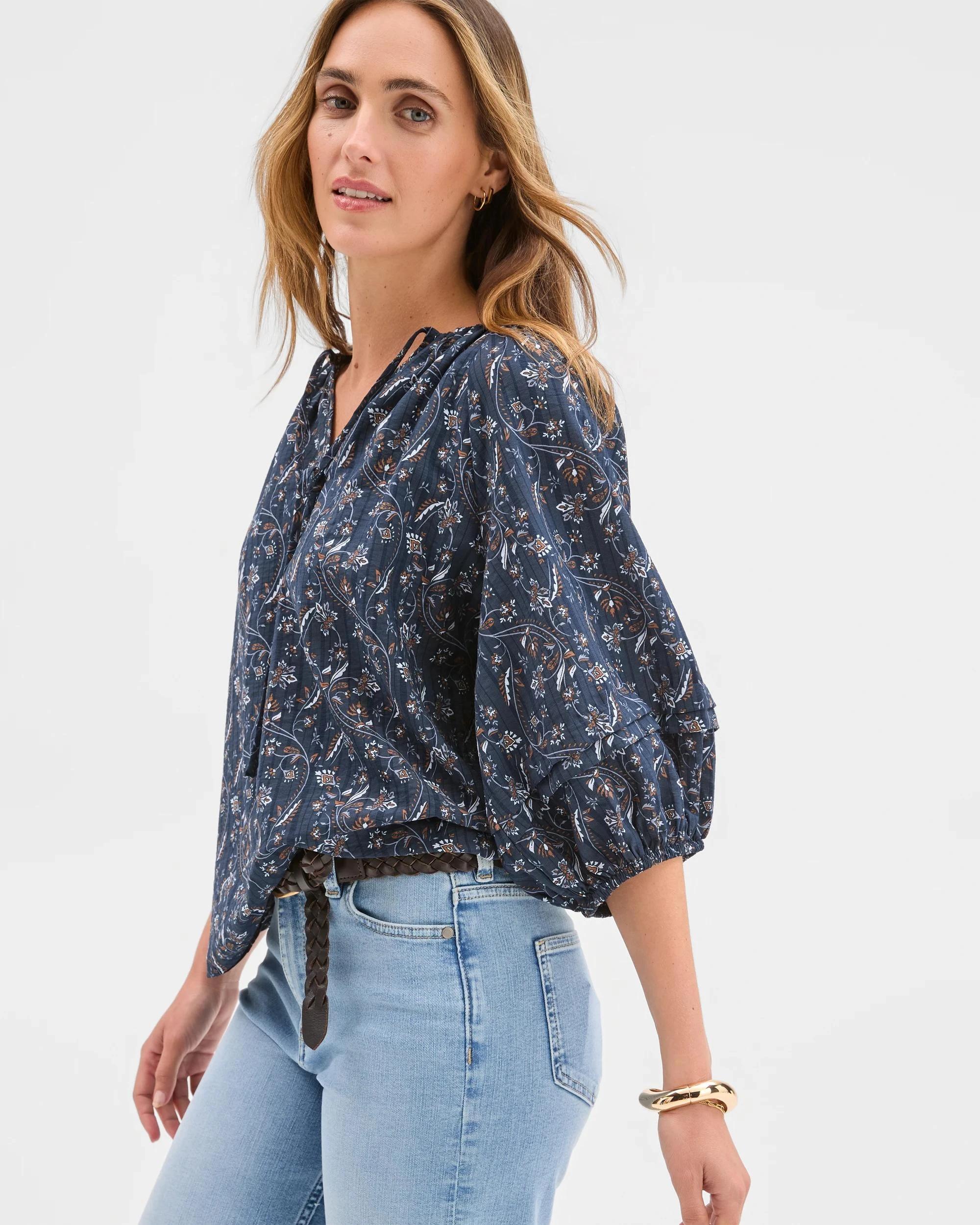 5 Target Woman Tie Detail Tuck Sleeve Blouse VINE FLORAL, 5 of 6