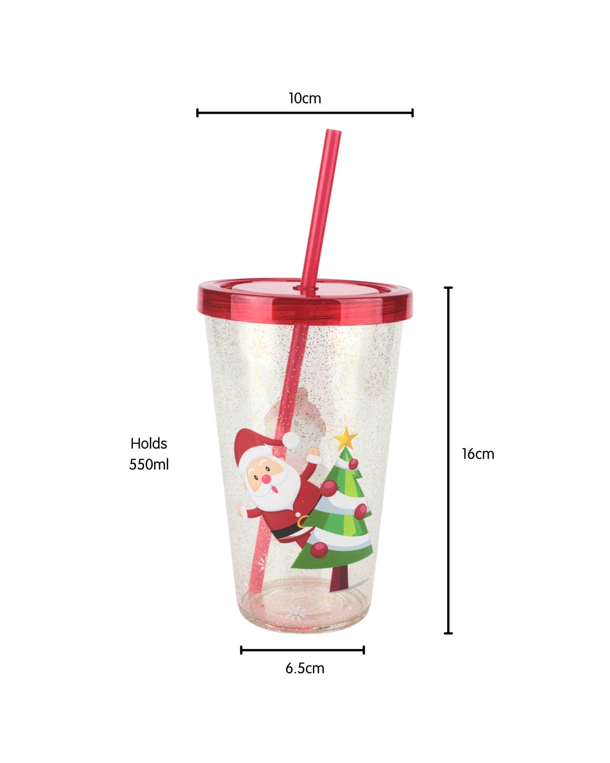 4 Festive Magic Christmas Novelty Tumbler Cup With Straw Assorted, 4 of 5