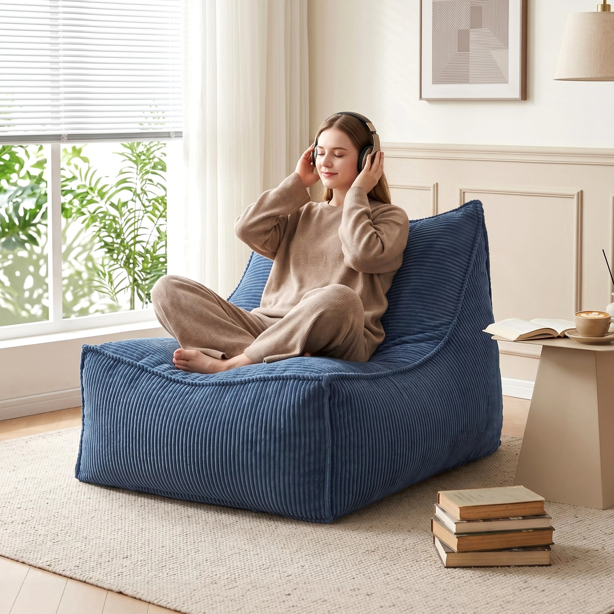 8 Artiss Bean Bag Chair Cover Corduroy No Filler Washable Lazy Sofa Cover - Blue, 8 of 10