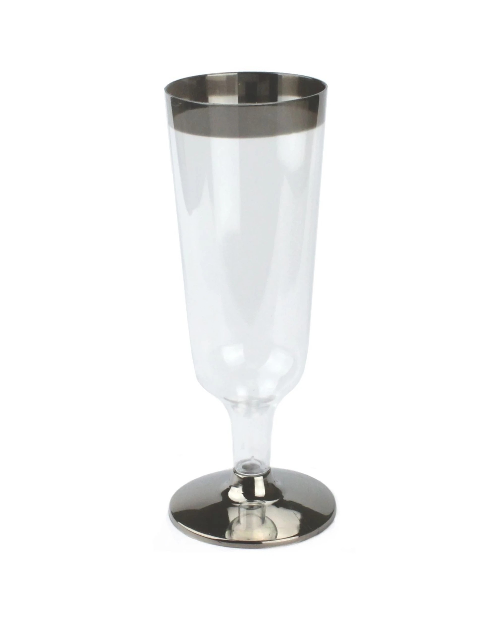 1 Partyware Silver Trim Plastic Champagne Glasses Pack of 15, 1 of 2