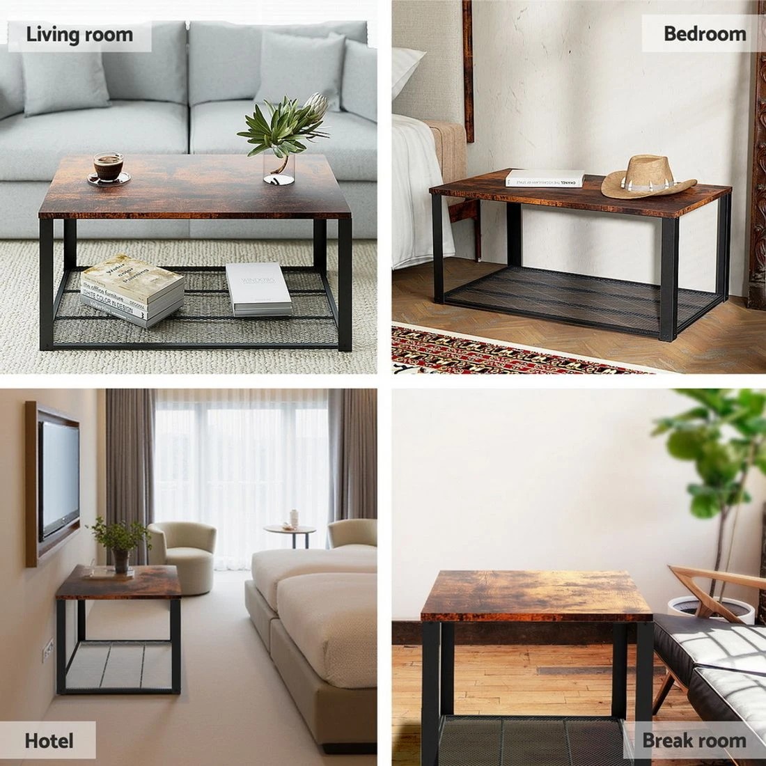 7 Artiss Coffee Table 2-Tier Rustic  104CM - Multi, 7 of 7