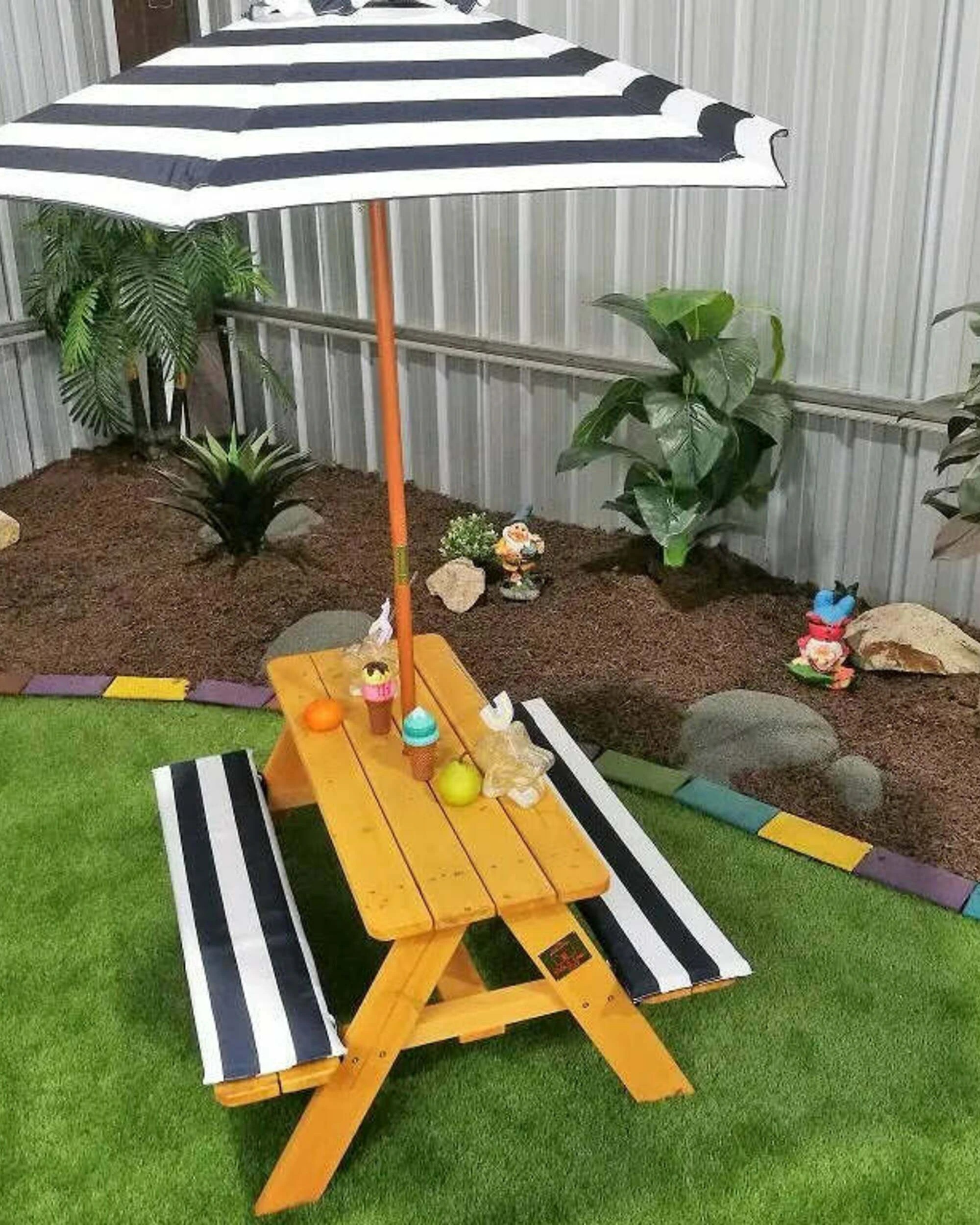 5 Hide & Seek Kids Picnic Table with Umbrella & Cushions - & White - Grey, 5 of 6