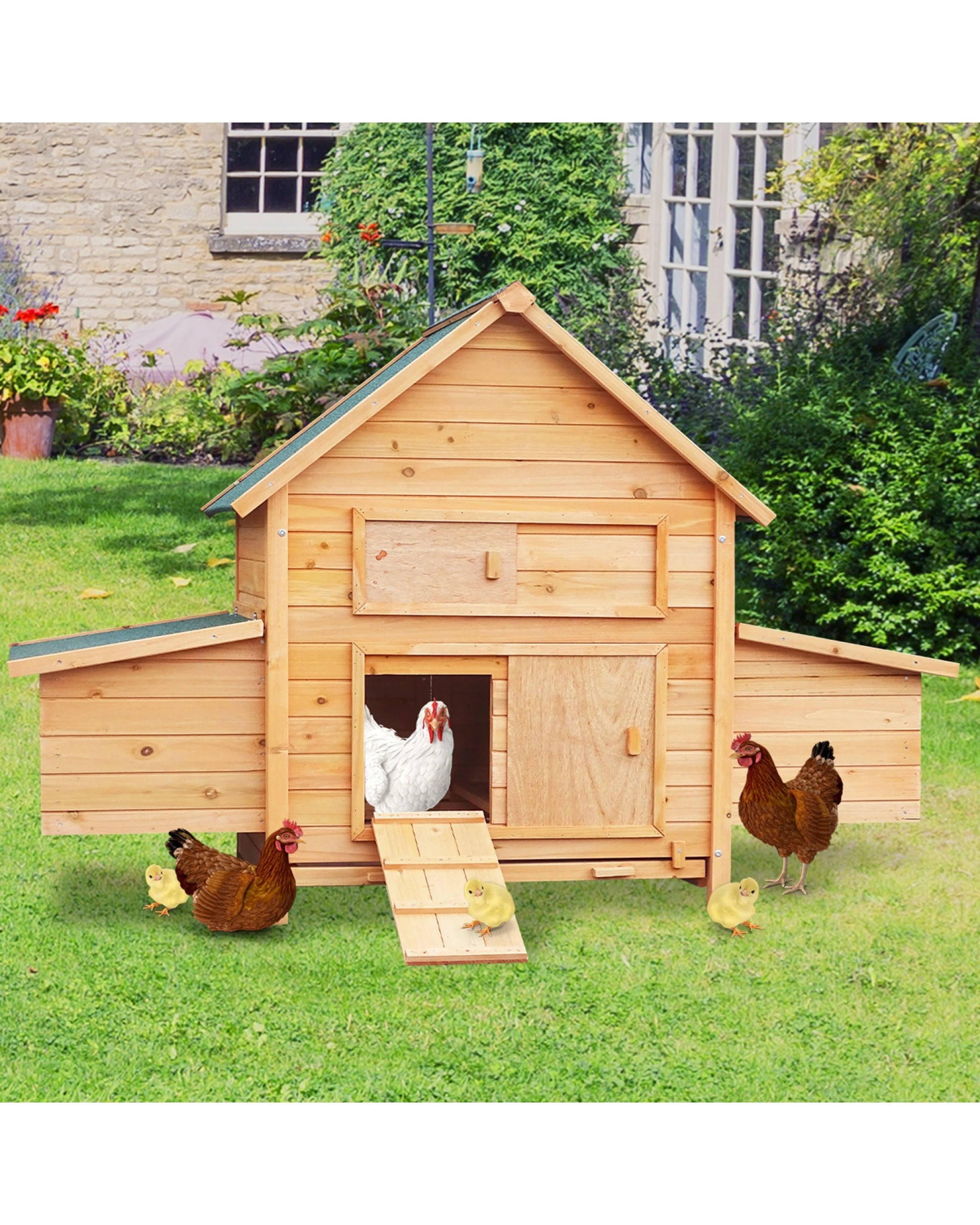 9 Furtastic Wooden Chicken Coop and Rabbit Hutch With Ramp and Nesting Boxes - Brown, 9 of 9