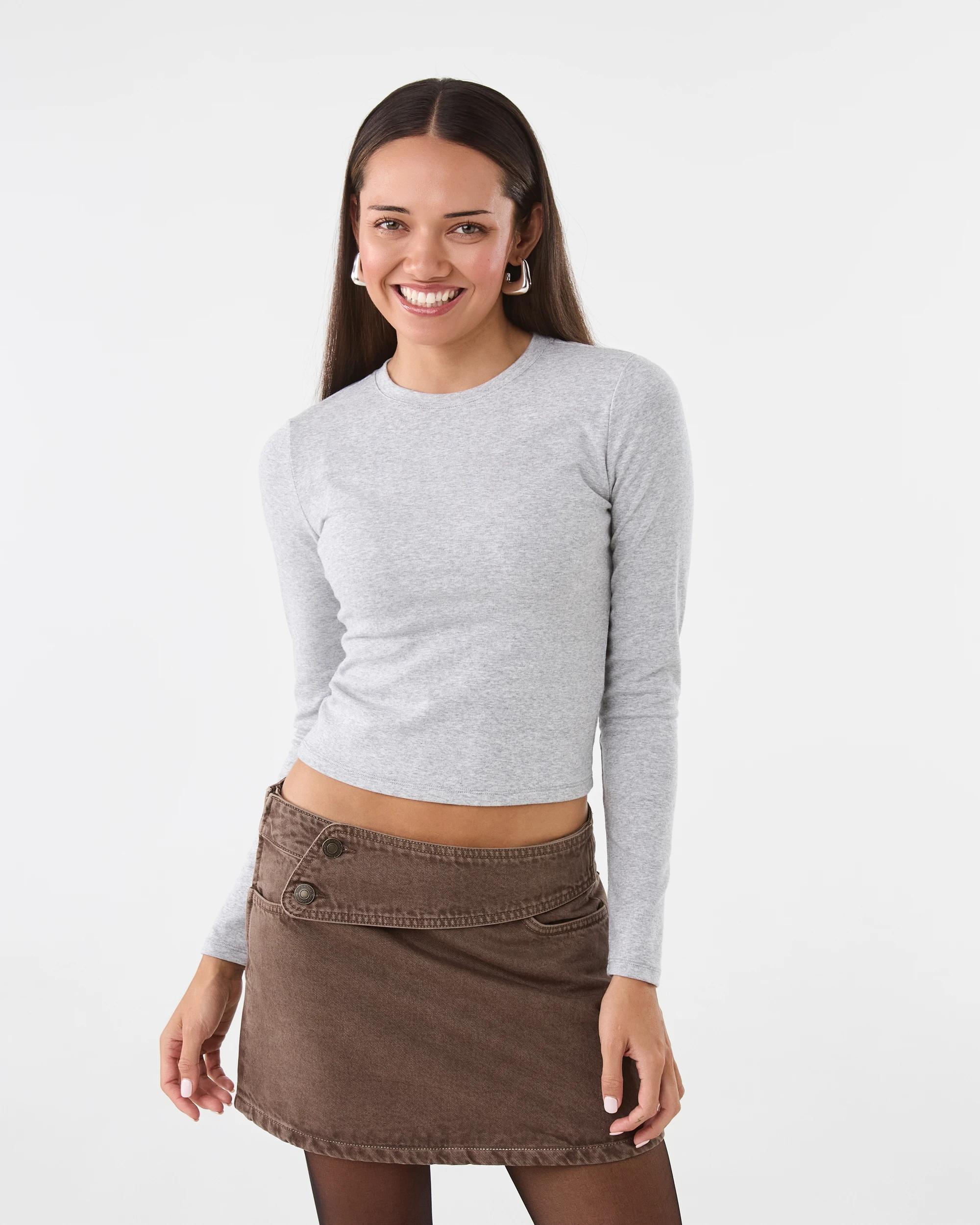 1 Long Sleeve Neat Fit Top Grey Marle, 1 of 7