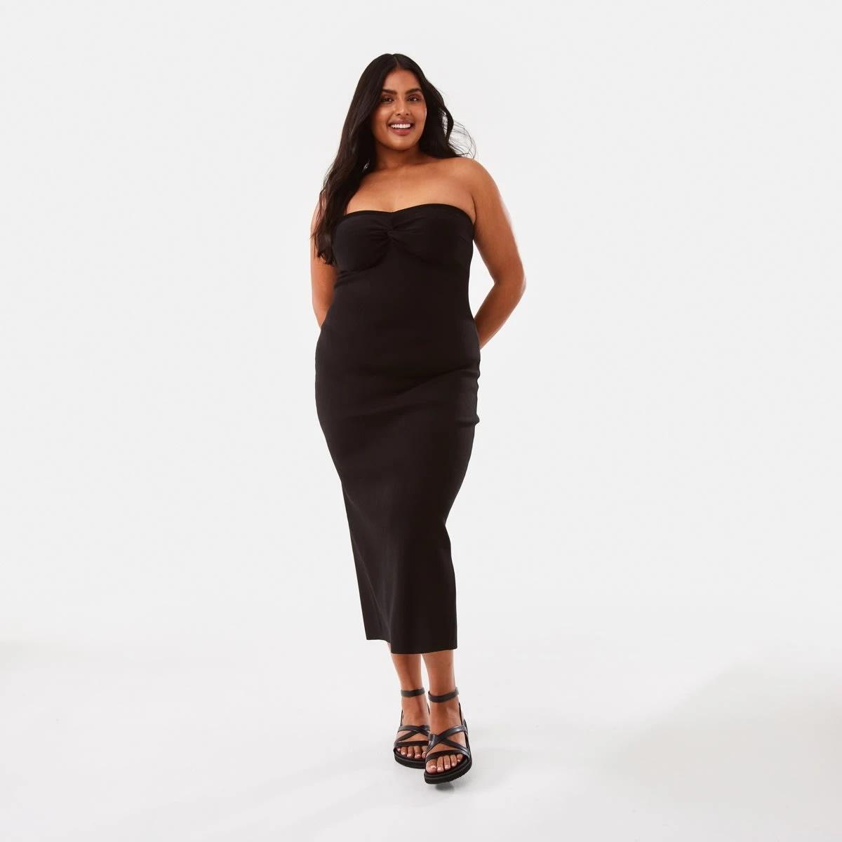 3 Sleeveless Bandeau True Knit Midi Dress Black, 3 of 9