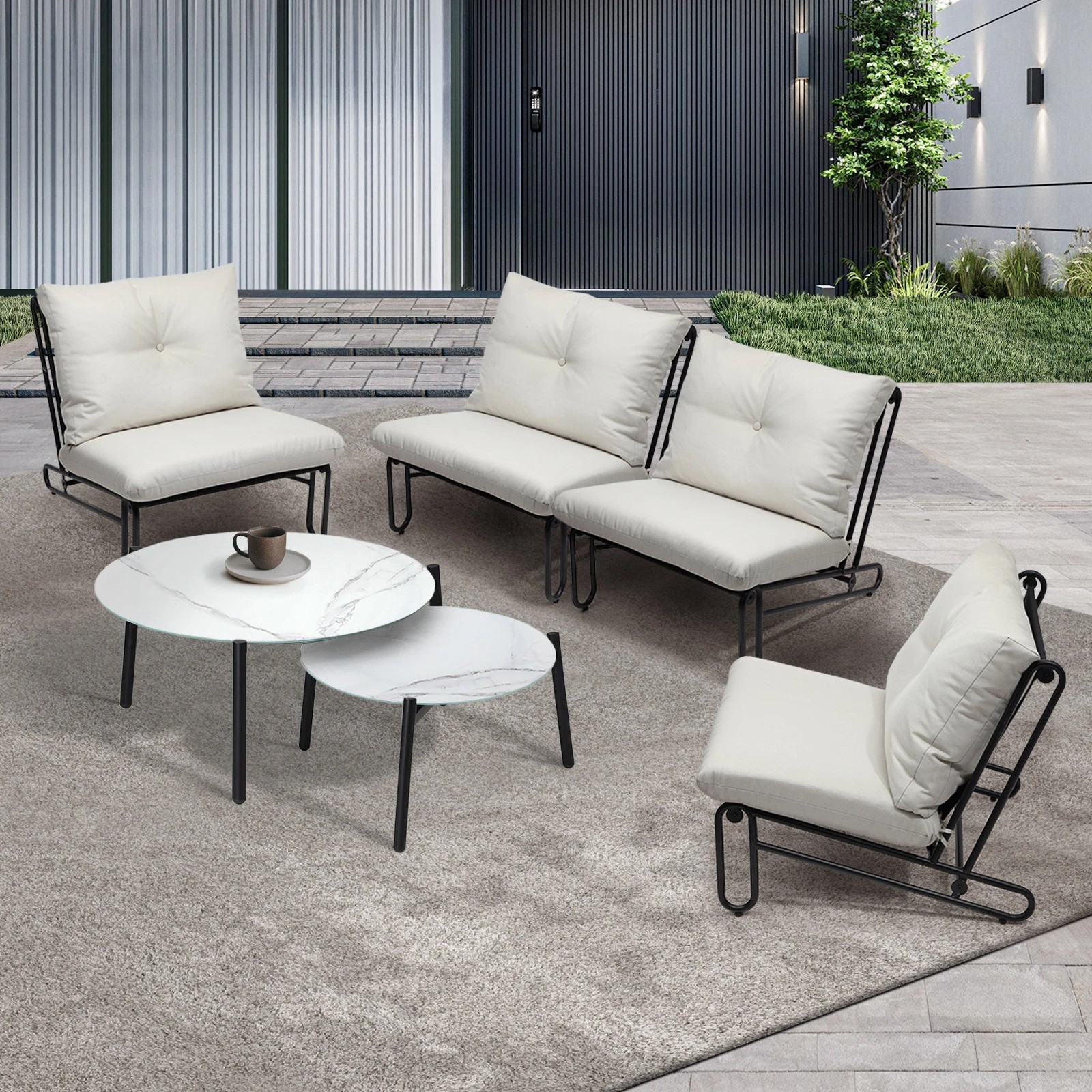3 Livsip Outdoor Sofa Set 6-Piece Lounge Setting Table Chairs - Beige, 3 of 9
