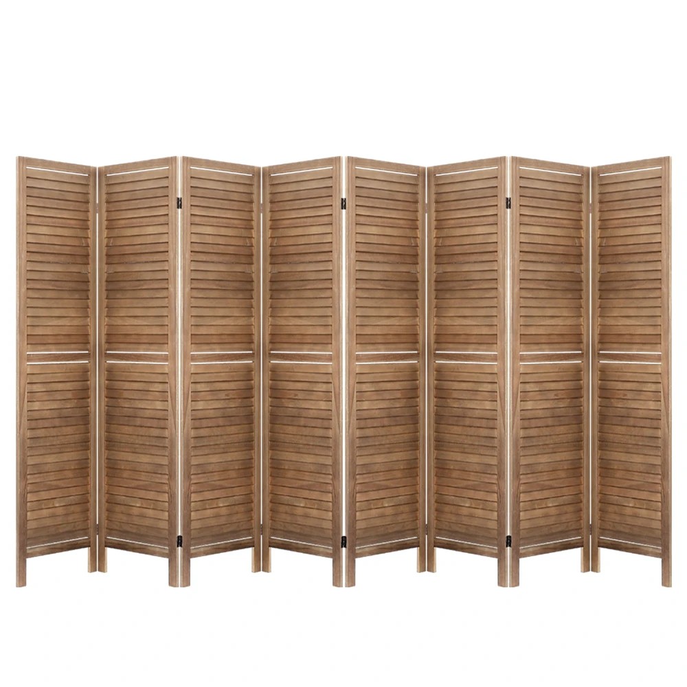 1 Artiss 8 Panel Room Divider Screen 326x170cm Louver Oak - Brown, 1 of 8