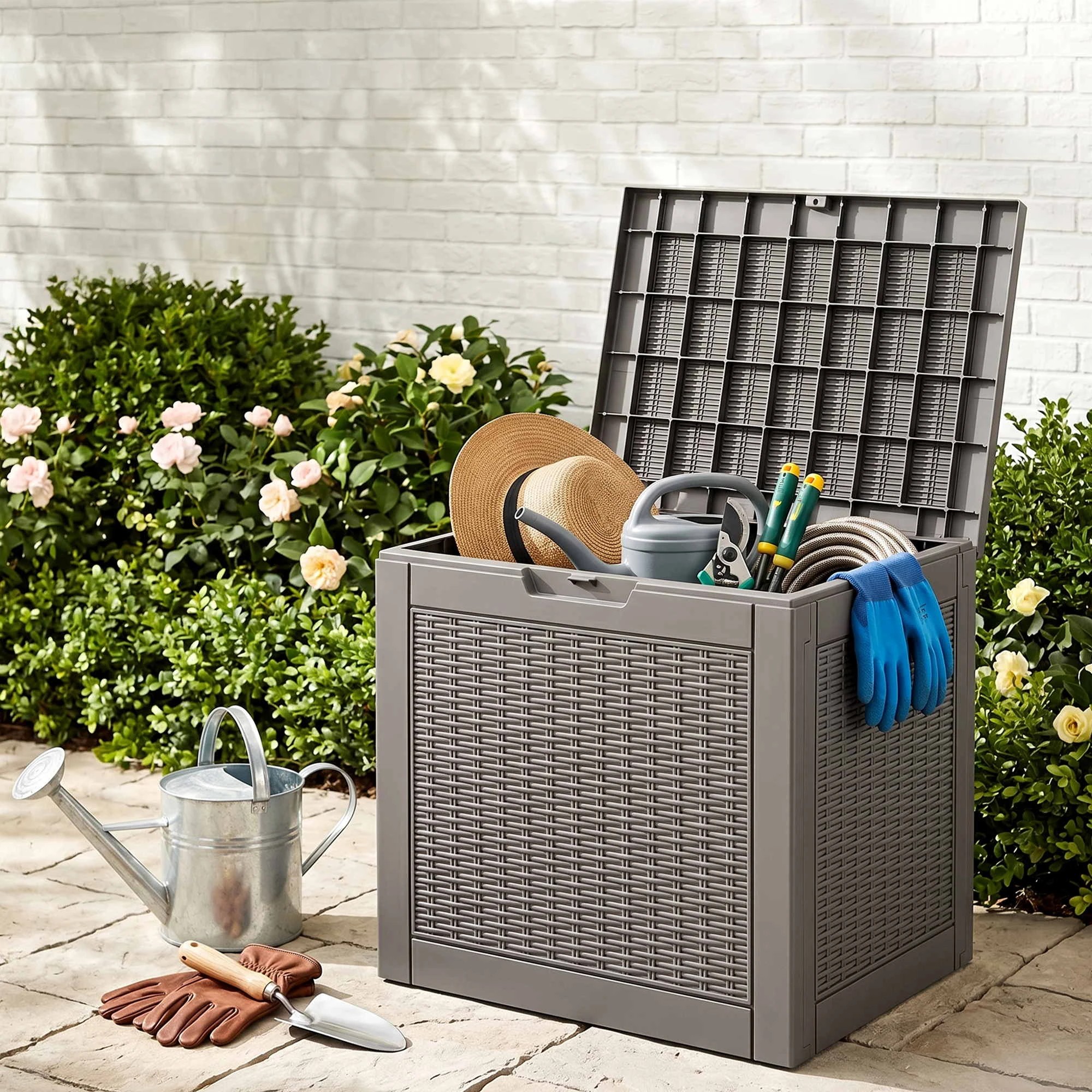 5 Gardeon Outdoor Storage Box 118L Container Lockable Garden Toy Tool Rattan-Texture - Brown, 5 of 9