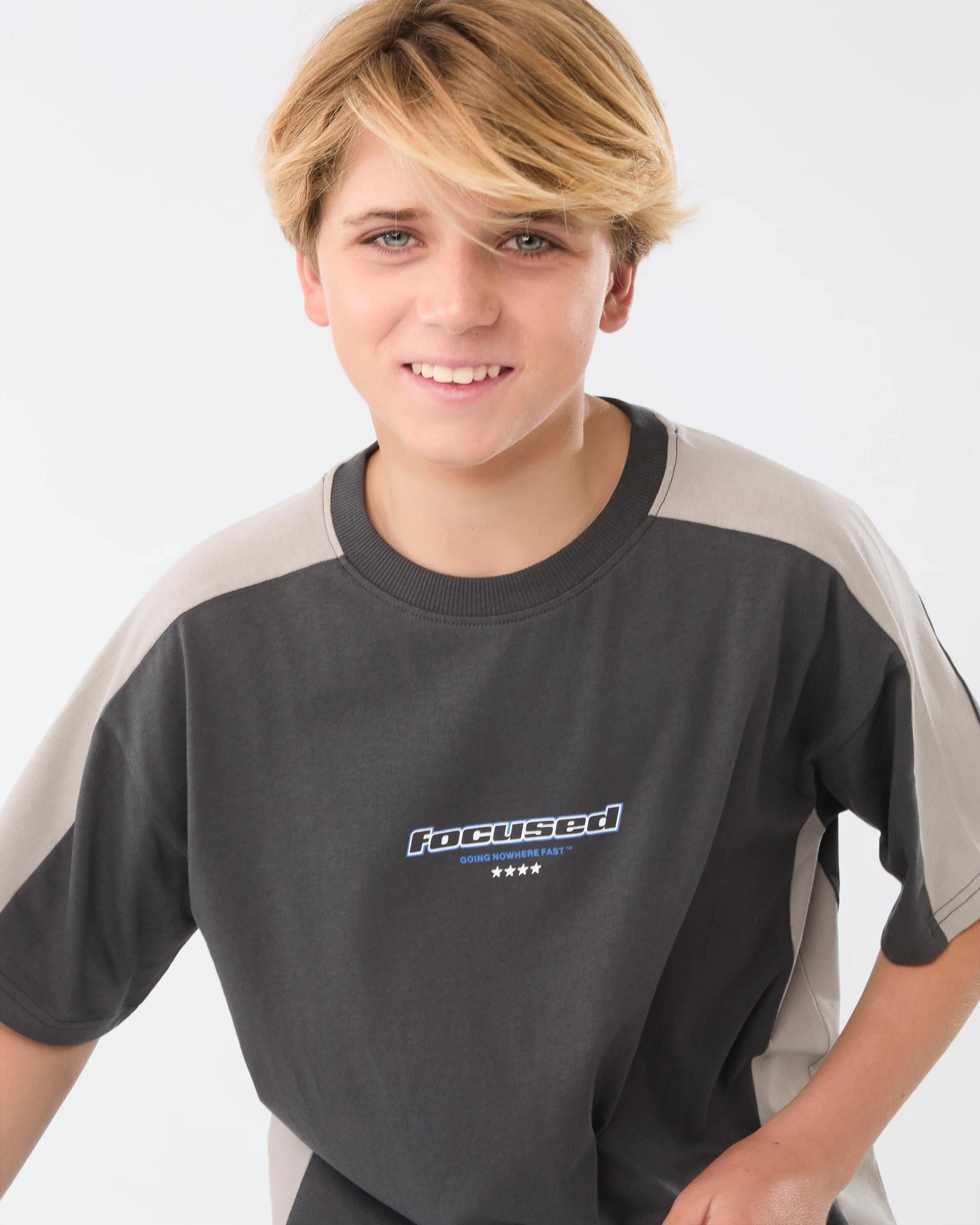 3 Short Sleeve Panelled Printed T-shirt Blk Sand, 3 of 8