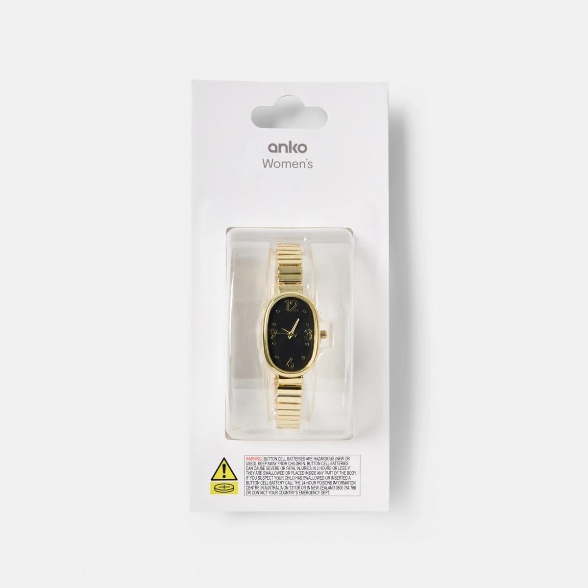 5 Womens Oval Metal Watch - Black and Gold Tone Gold, 5 of 6