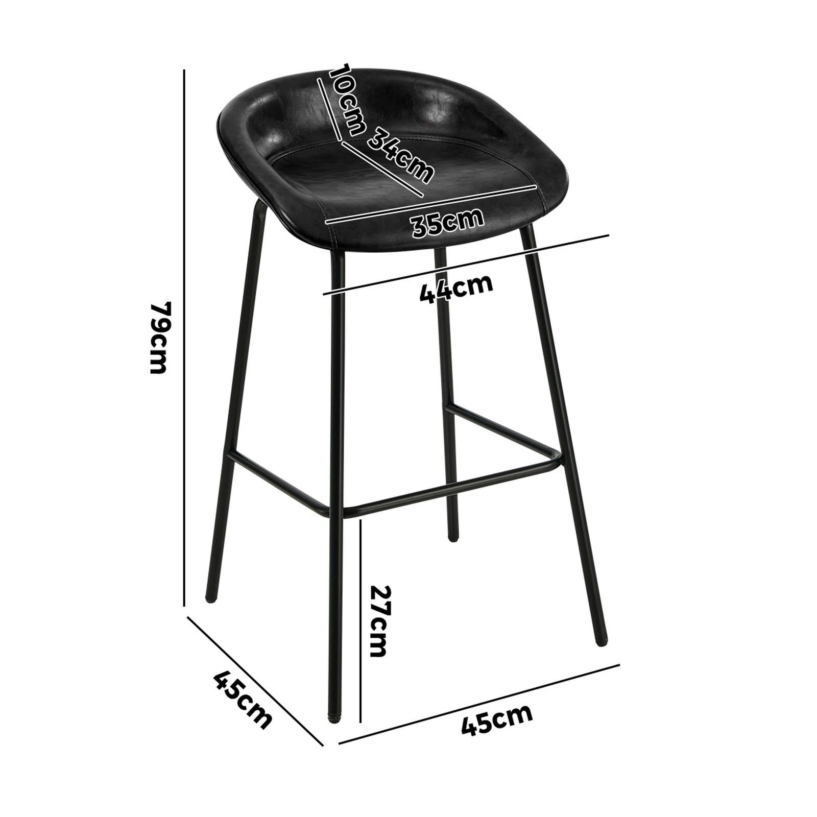 2 Oikiture 2x Bar Stools Barstool PU Leather - Black, 2 of 9