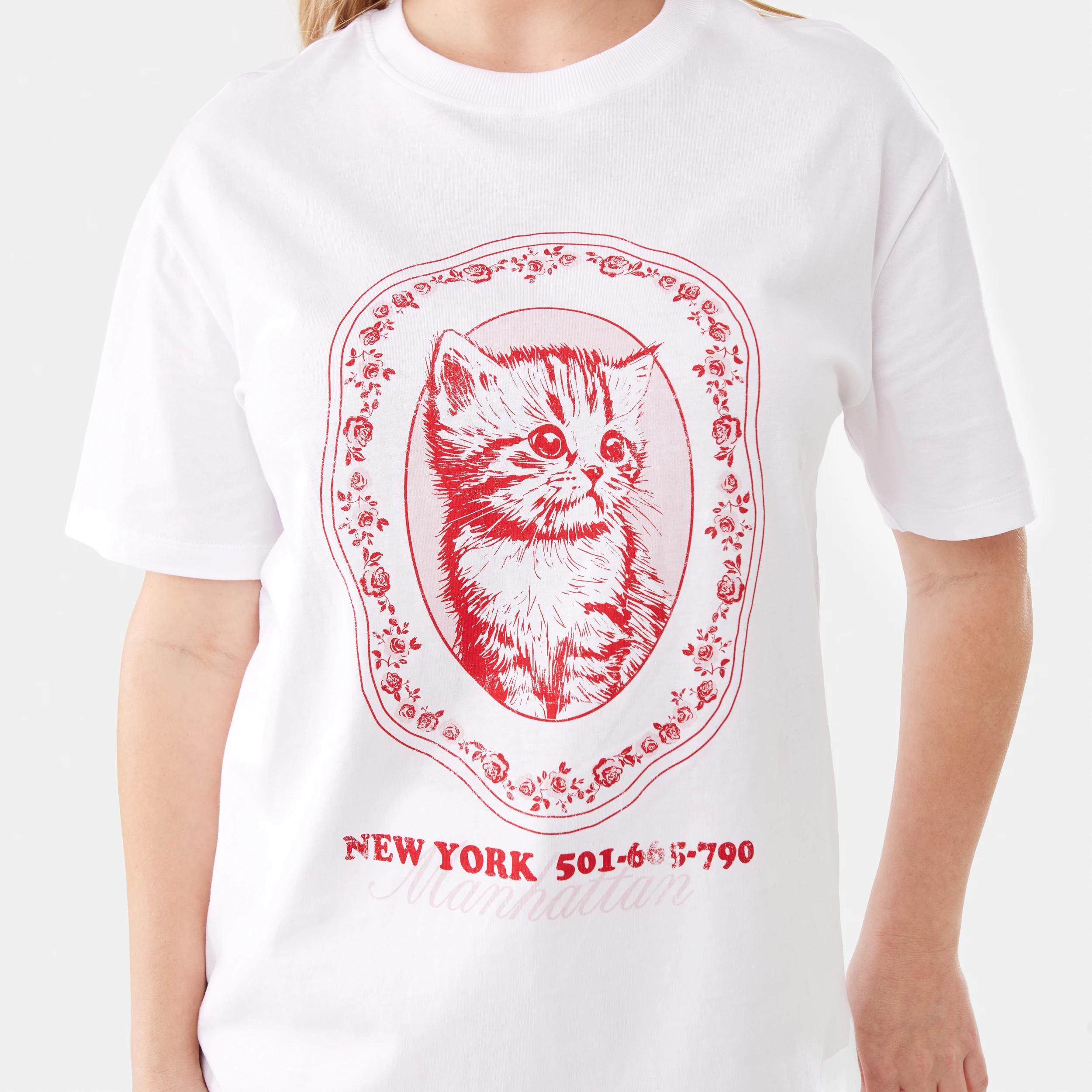 6 Short Sleeve Oversized Boyfriend T-shirt Cute Cat, 6 of 8
