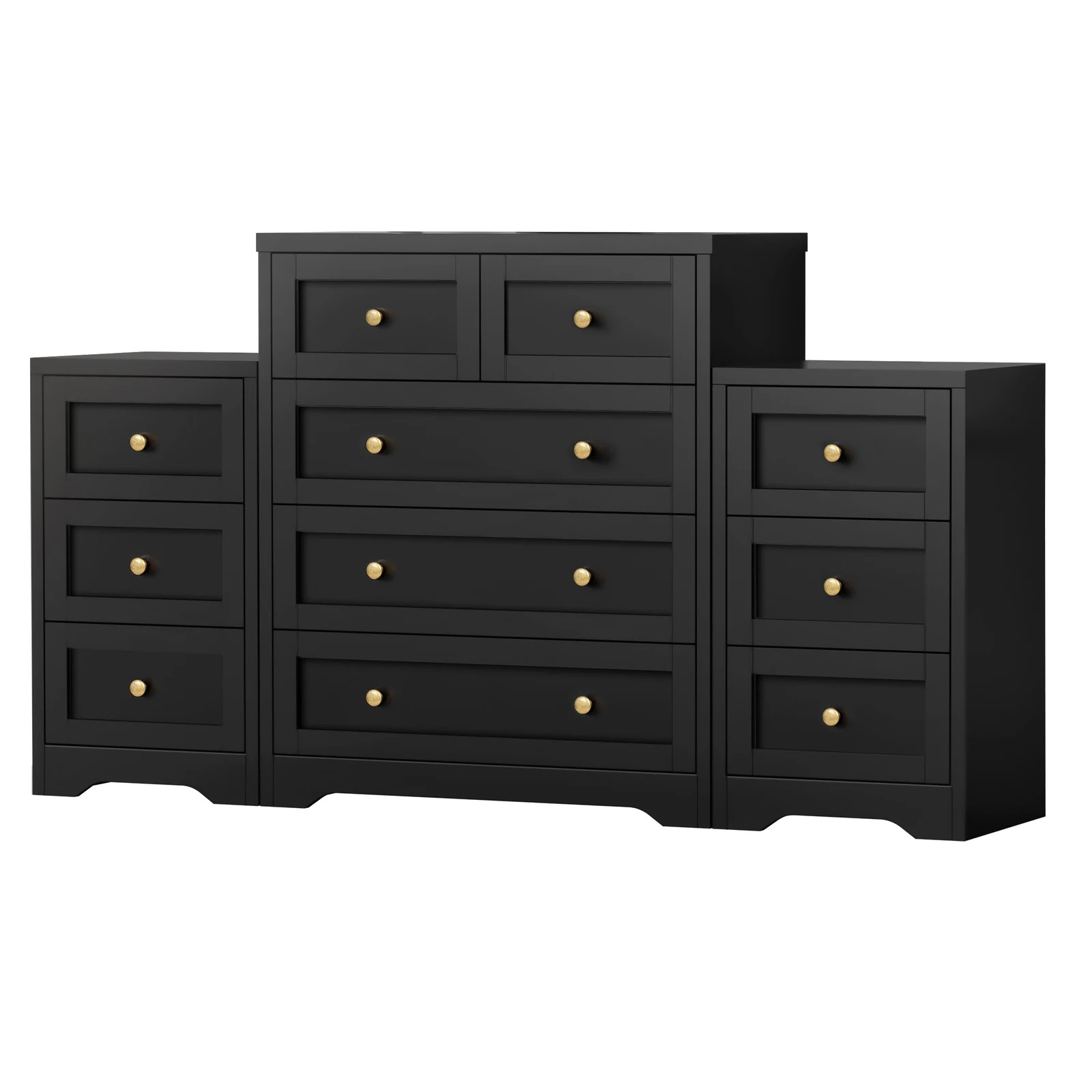 1 Alfordson 5 Chest of Drawers 2x Bedside Table Bedroom Storage Hamptons - Black, 1 of 10