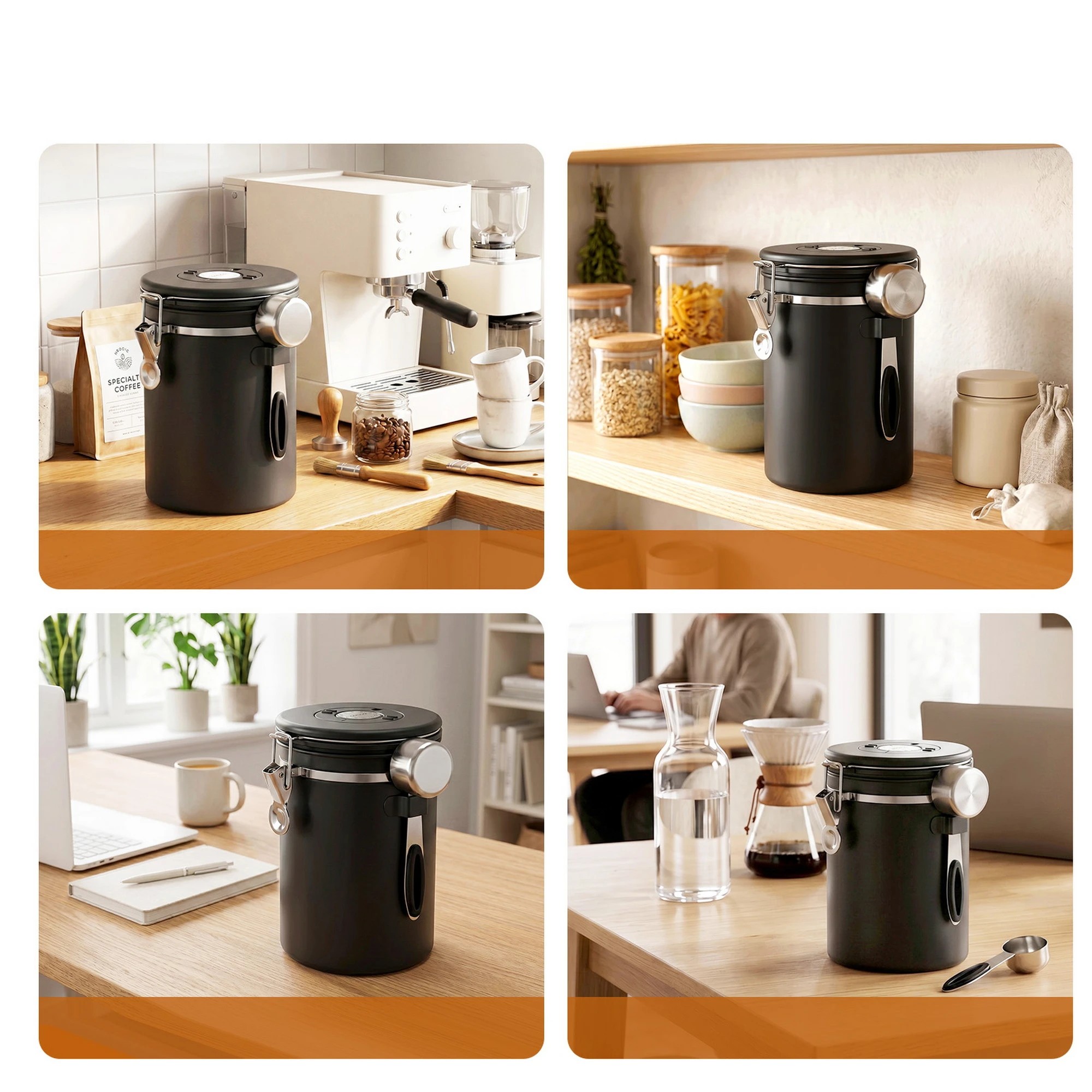 8 5-Star Chef 1.8L Stainless Steel Coffee Bean Storage Container Coffee Canister with Window & Scoop Coffee Jar - Black, 8 of 9