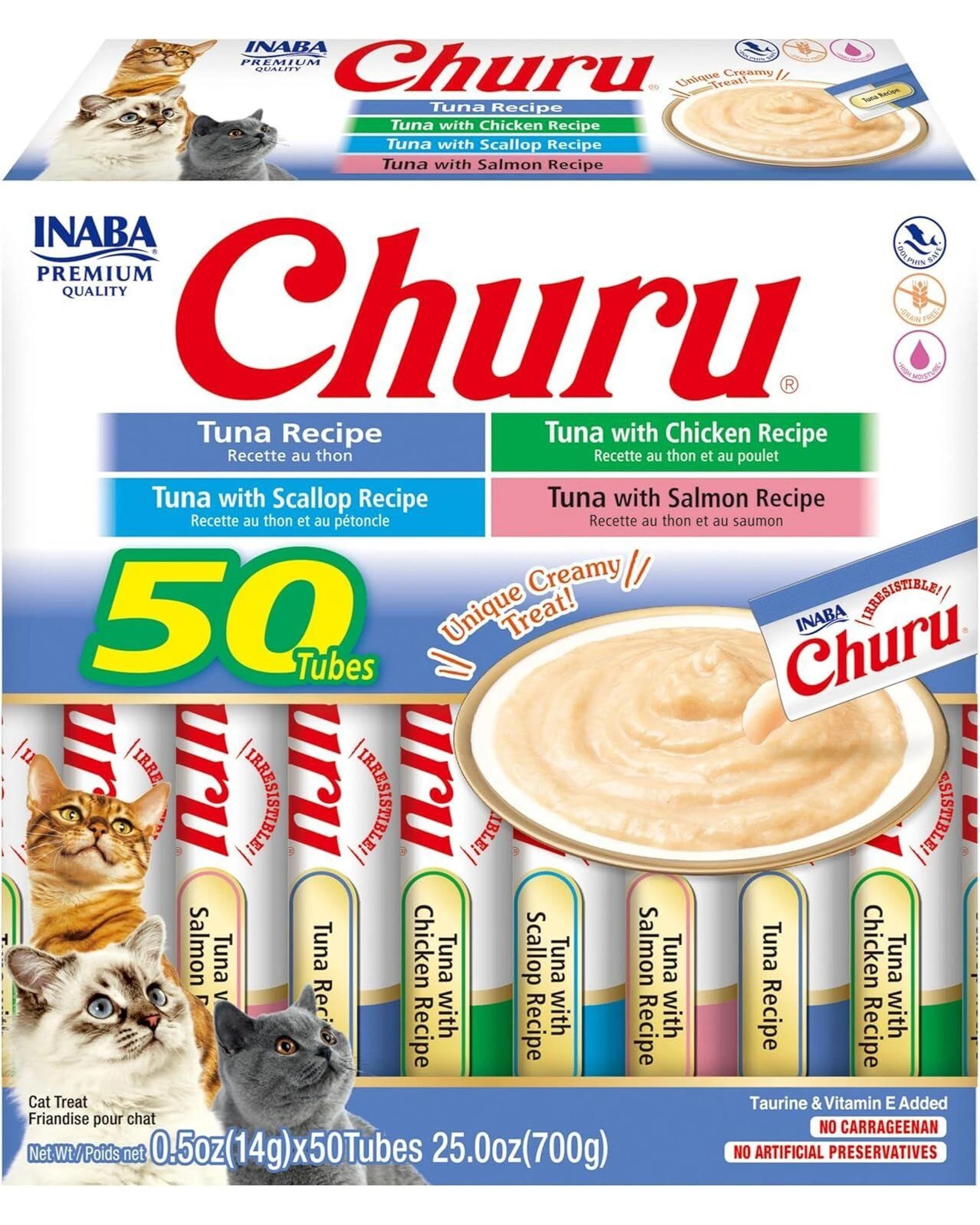 1 Inaba Churu Puree Lickable Cat Treats Tuna Variety Box 50 x 14g, 1 of 7