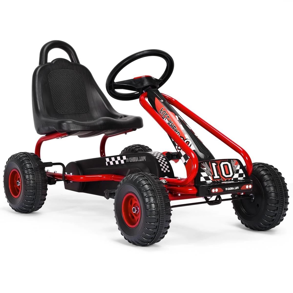1 Costway Pedal Go Kart 4 Wheel Pedal Powered Ride On Toy Racer Pedal Car - Red, 1 of 2