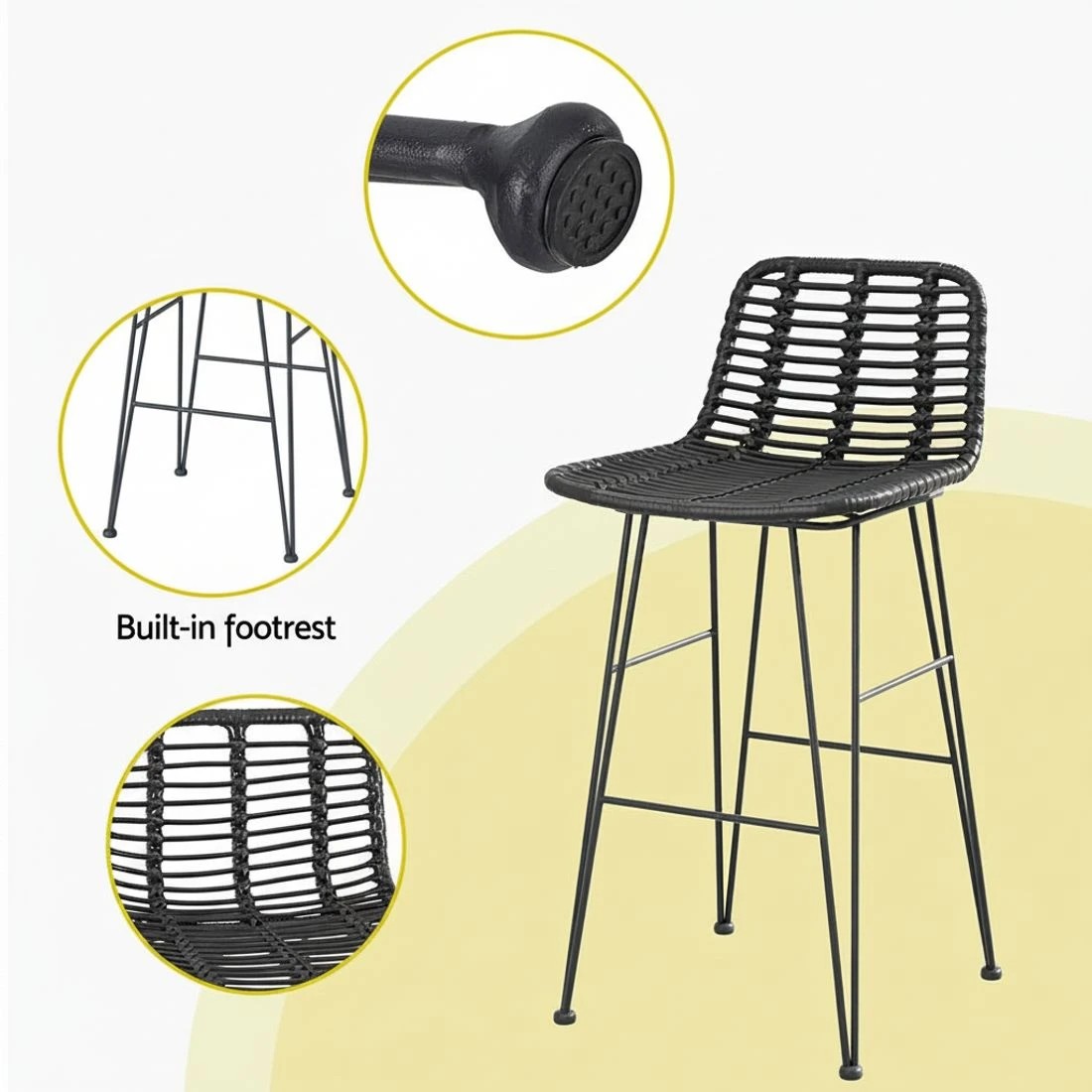 4 Gardeon 2 Piece Outdoor Bar Stools Wicker Dining Rattan Chair - Black, 4 of 5