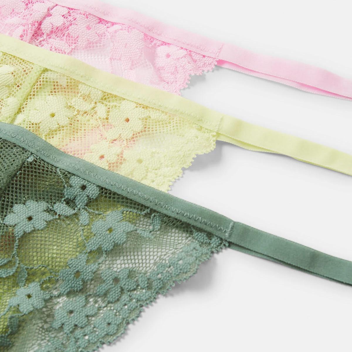 3 3 Pack Lace G-String Briefs SEAGLASS GREEN, SHADOW LIME, PASTEL LAVENDER, 3 of 8
