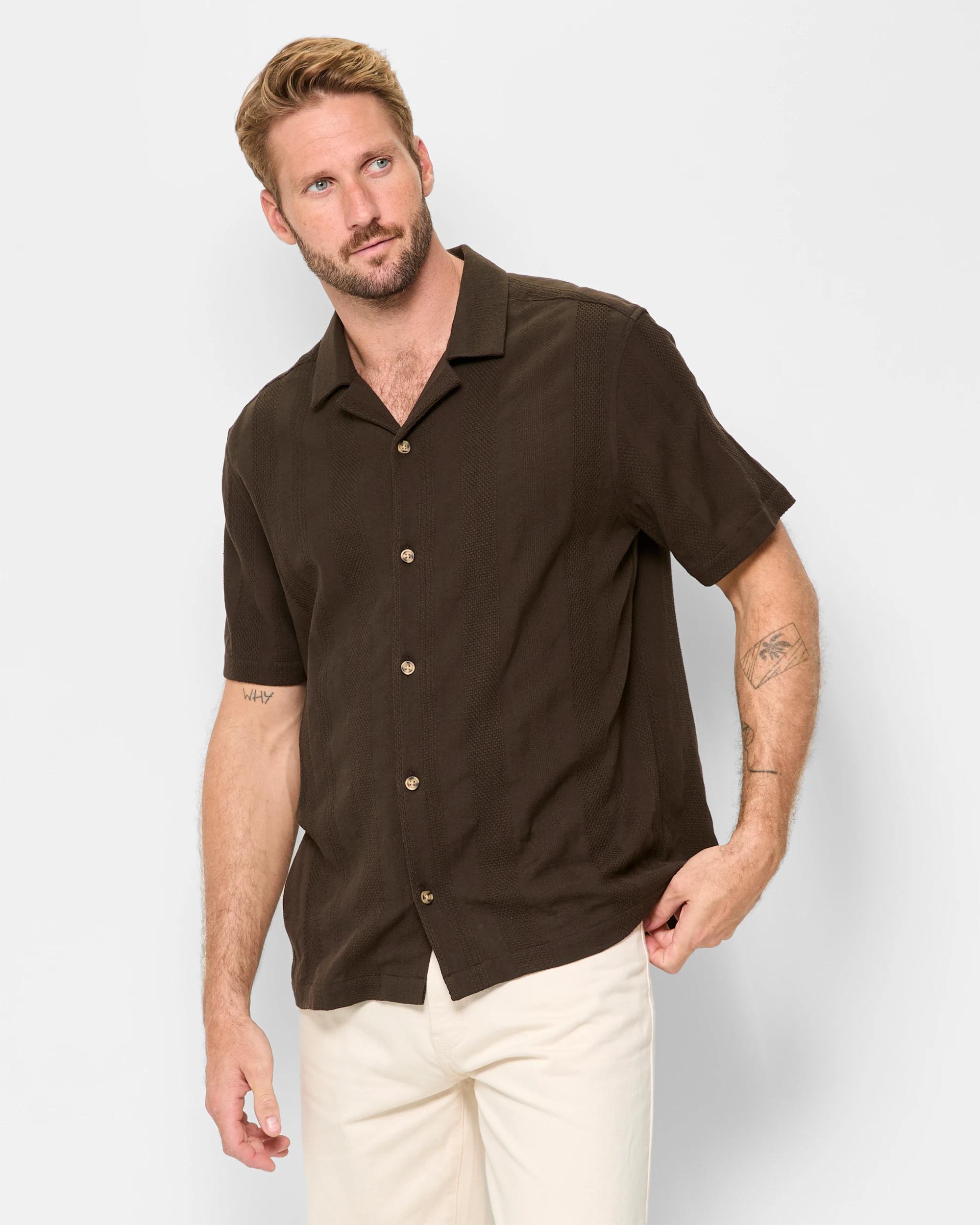 1 Target Australian Cotton Short Sleeve Stripe Shirt DARK OLIVE, 1 of 5