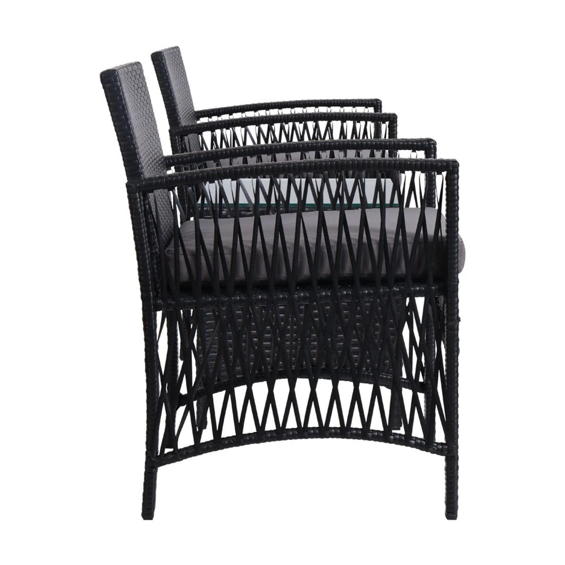 4 Gardeon 3pc Outdoor Bistro Set Patio Furniture Wicker Dining Chairs Table Cushion Patio Furniture Compact - Black, 4 of 6