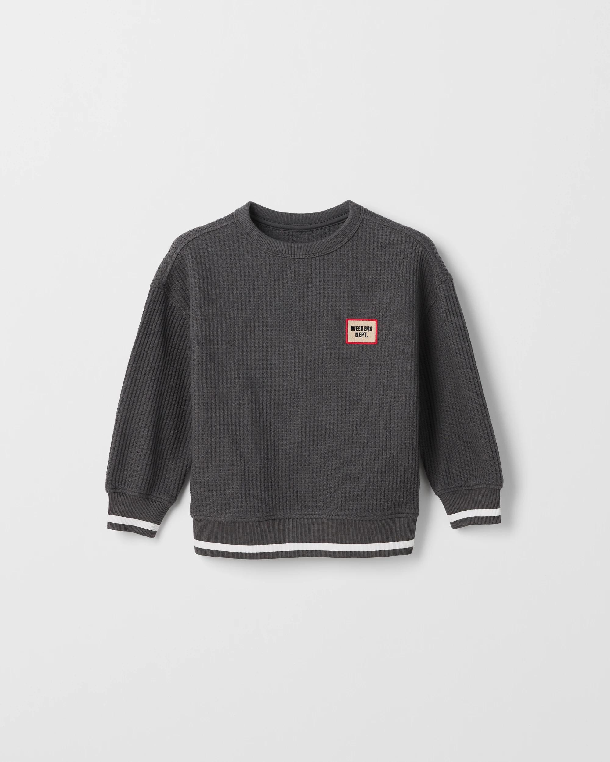 1 Target Kids Australian Cotton Long Sleeve Oversized Waffle T-Shirt ASPHALT, 1 of 2