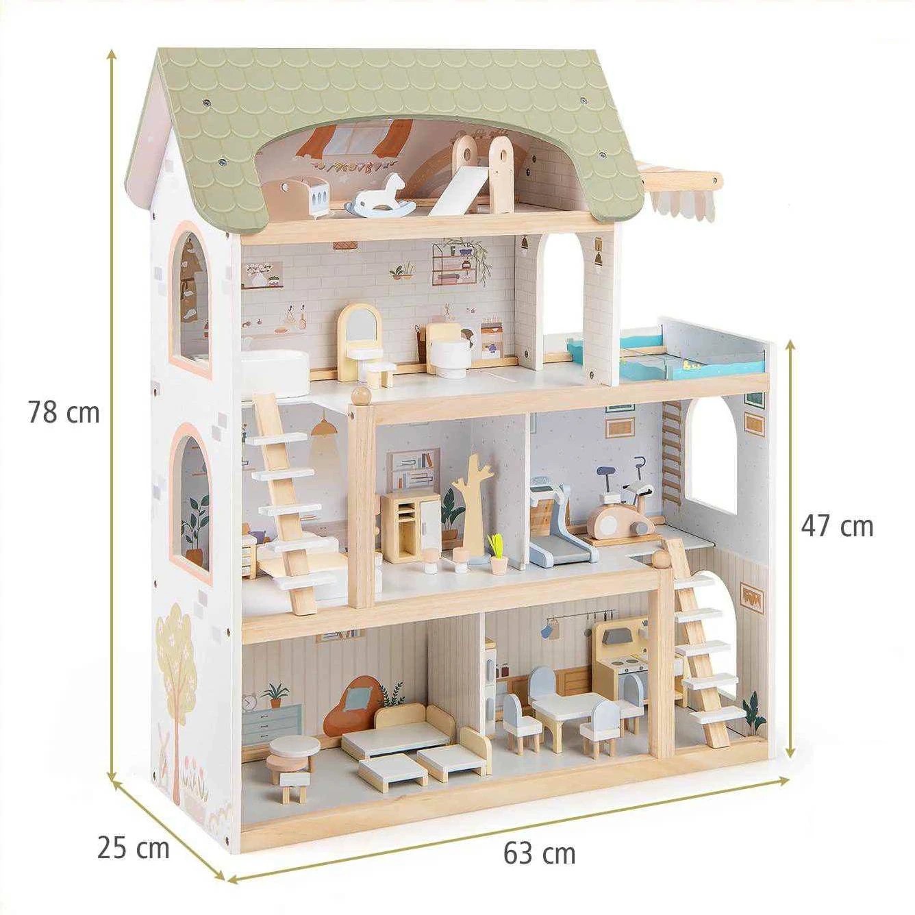 2 Costway Wooden Doll House Dollhouse Playset DIY Pretend Play Toy - Green, 2 of 3
