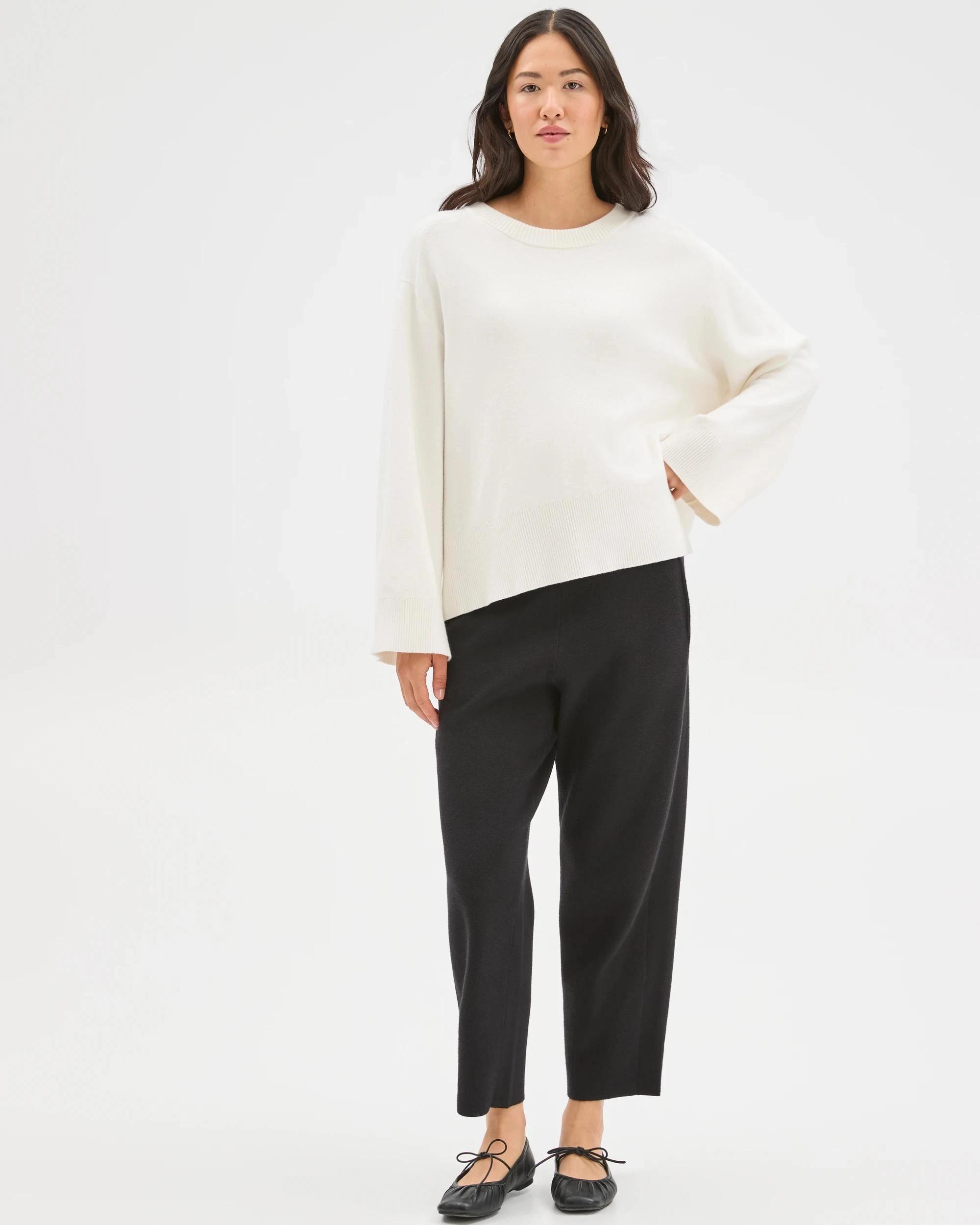 1 Target Woman Clean Knit Crew Neck Sweater CLOUD DANCER, 1 of 7