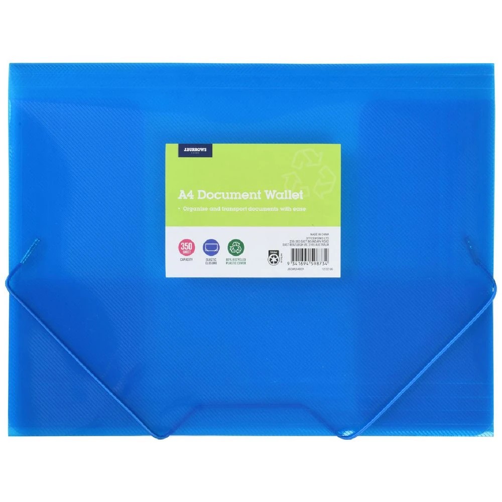 1 J.Burrows A4 Elastic Document Wallet Blue, 1 of 3