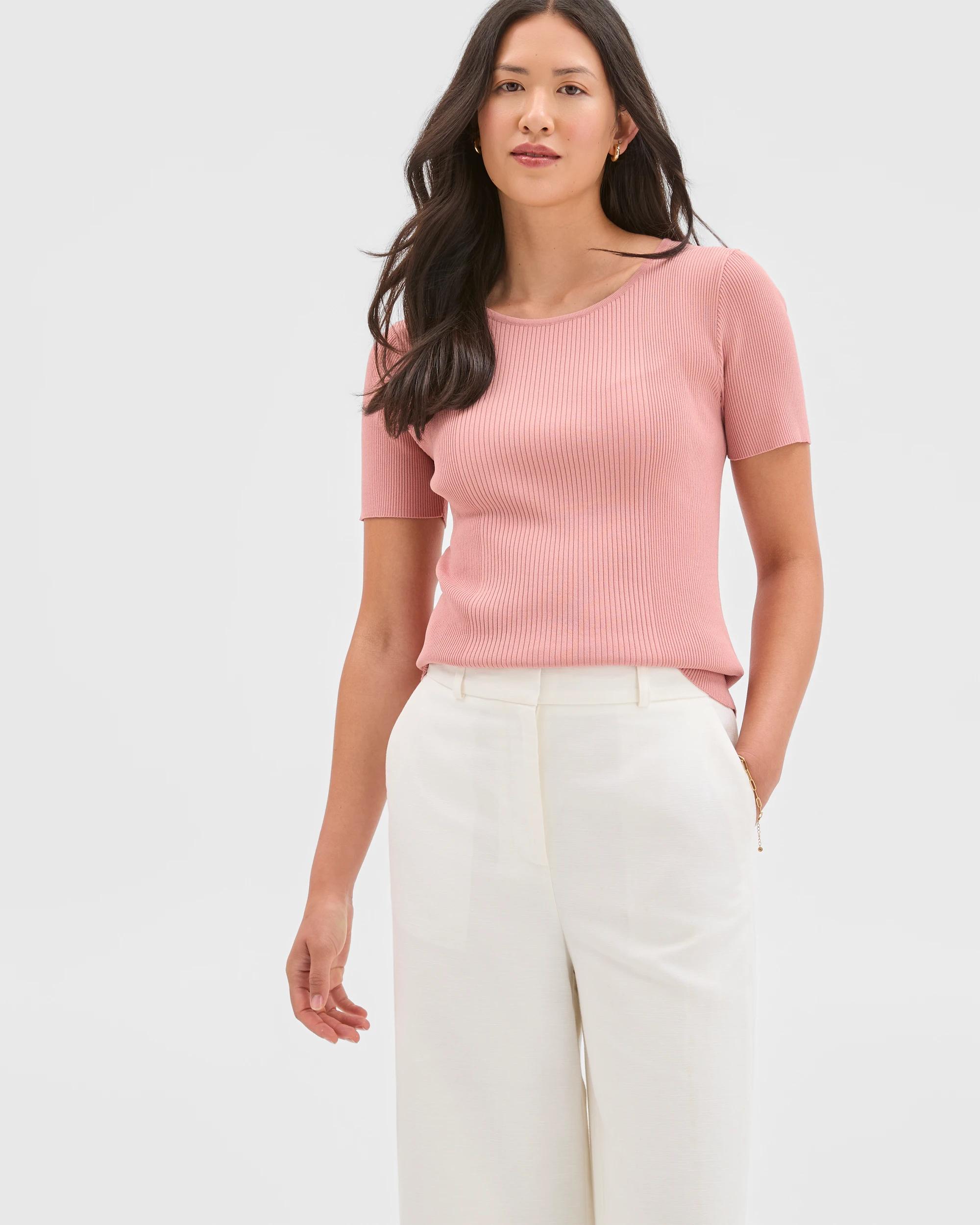 2 Preview Ultimate Rib Knit T-Shirt BLUSH PINK, 2 of 5