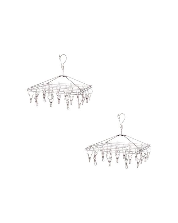 D.LINE 2PK Stainless Steel Hanging Rectangle Clothes Dryer 20 Pegs 37x30cm - Silver