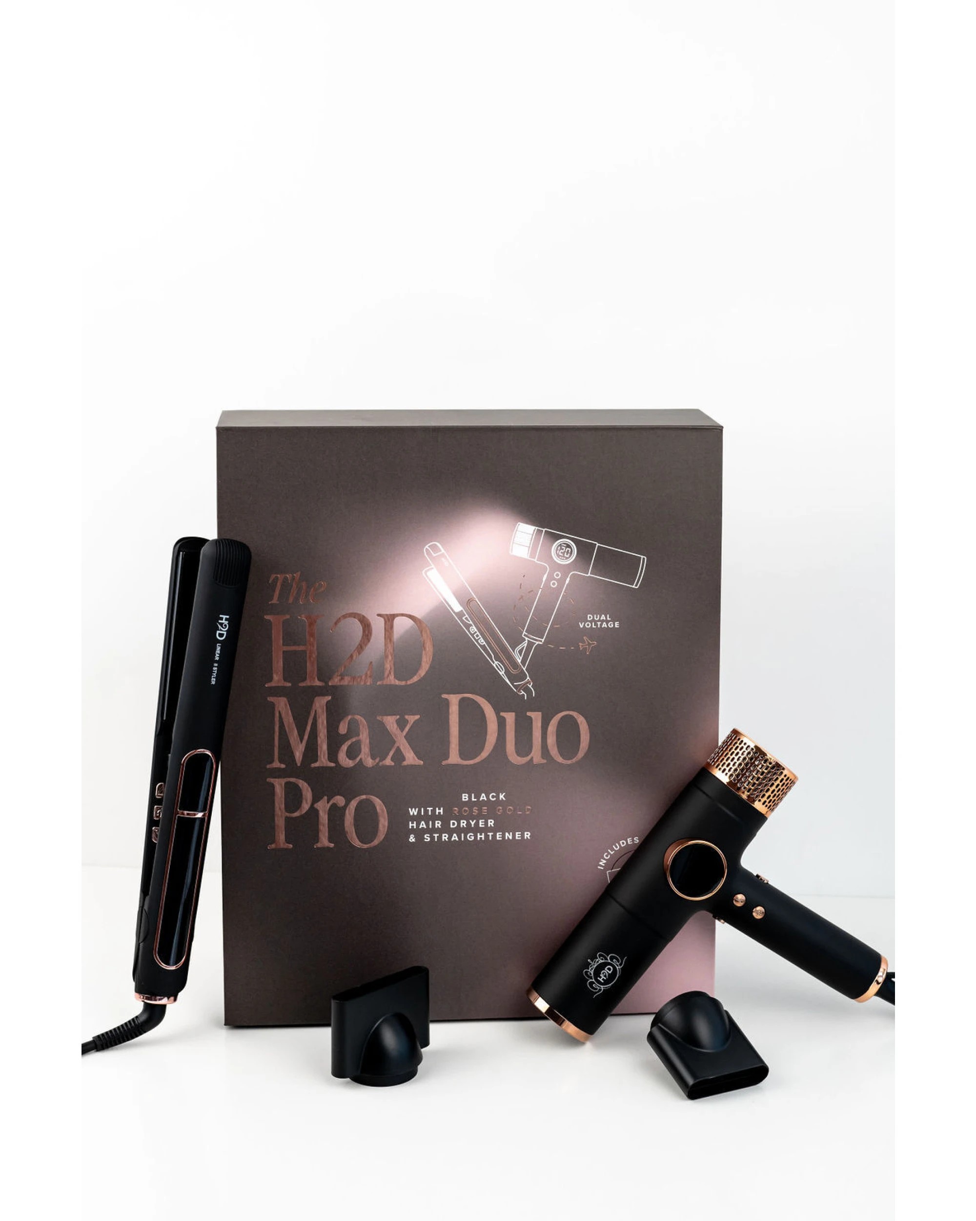 1 H2D Max Duo Linear Straightener & Blowdryer Combo in Matte Black Rose Gold, 1 of 6