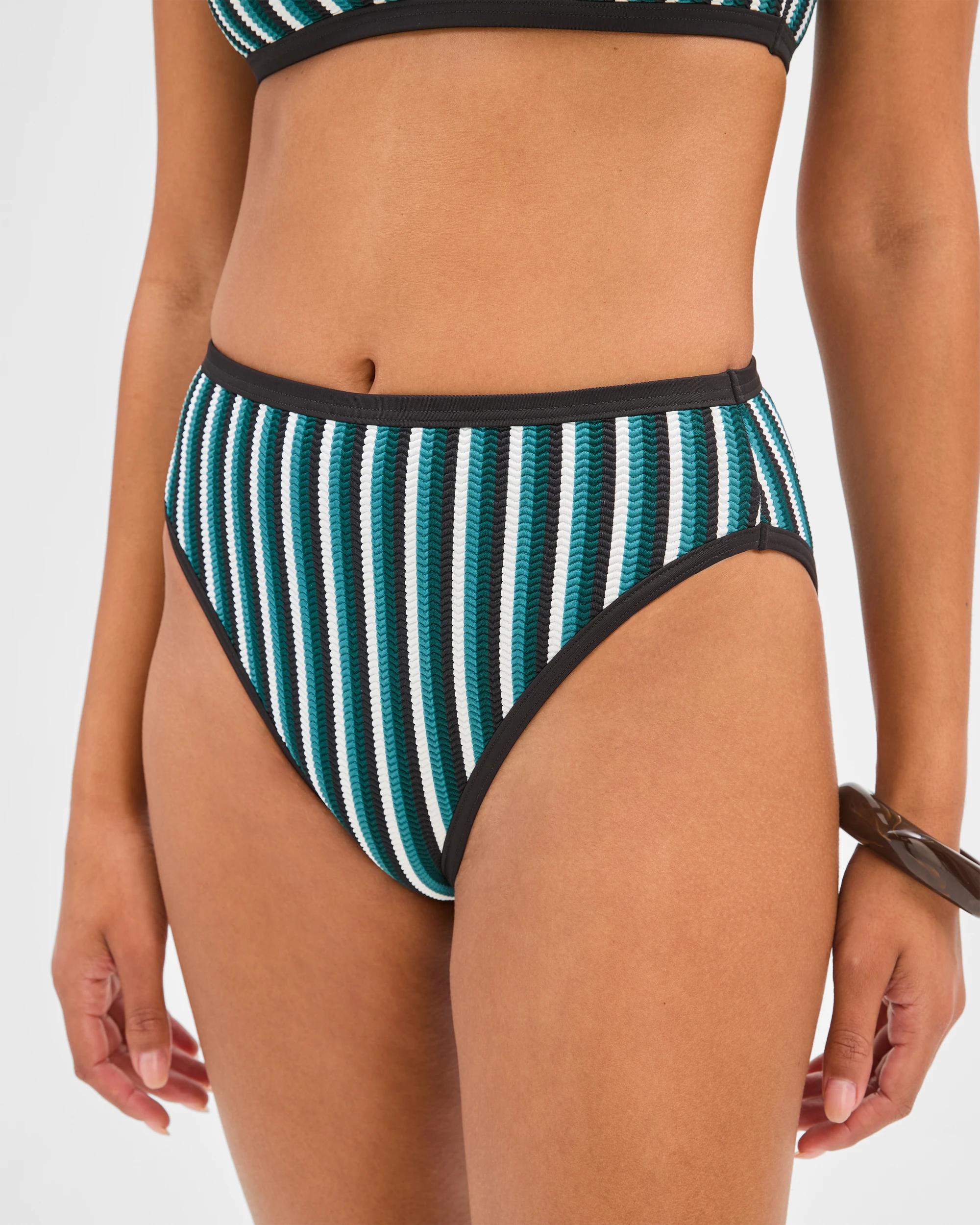6 Target Woman High Waisted High Cut Crinkle Bikini Briefs COCOA/DEEP SEA STRIPE, 6 of 9