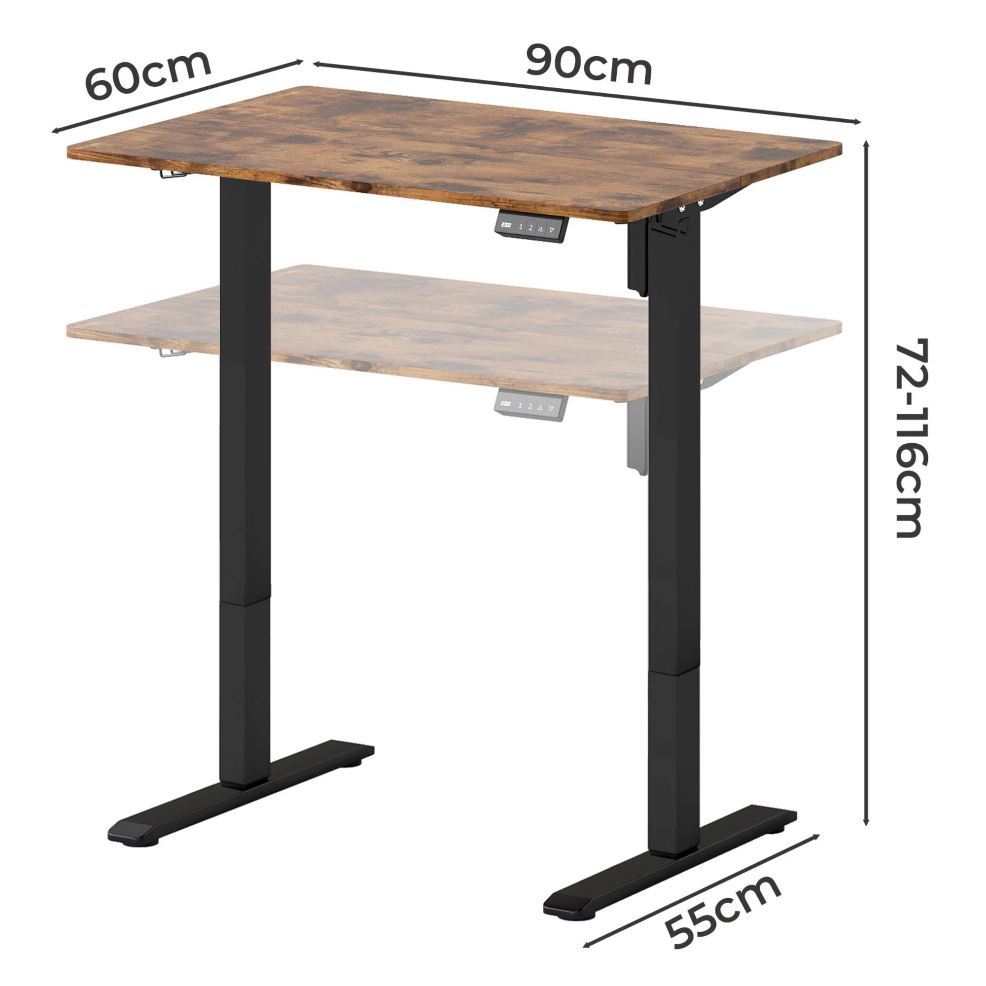 3 Levede Electric Standing Desk 90cm - Brown, 3 of 9