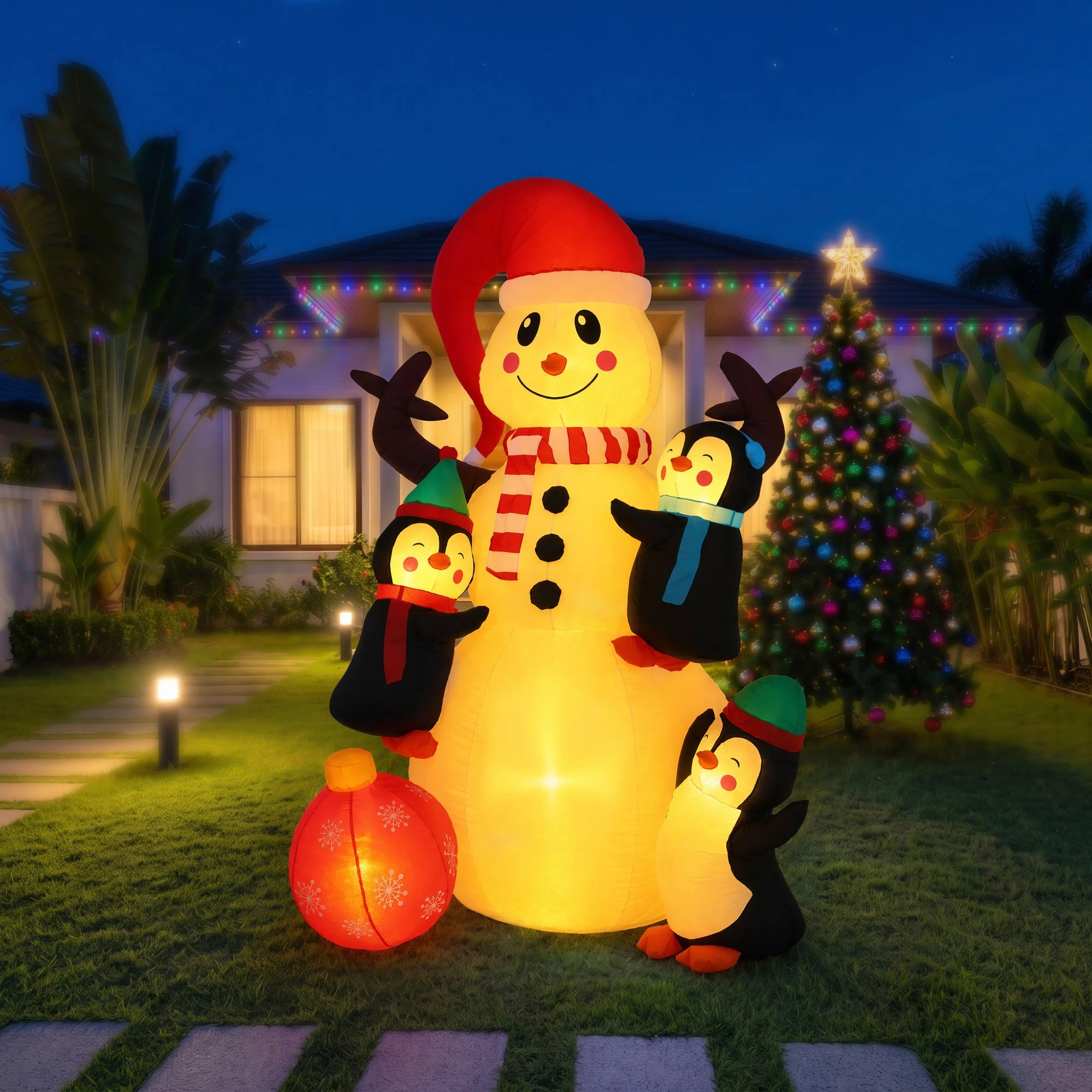 5 Jingle Jollys Christmas Inflatable Snowman 1.8M Height LED Outdoor Decorations Warm Light - Multi, 5 of 9