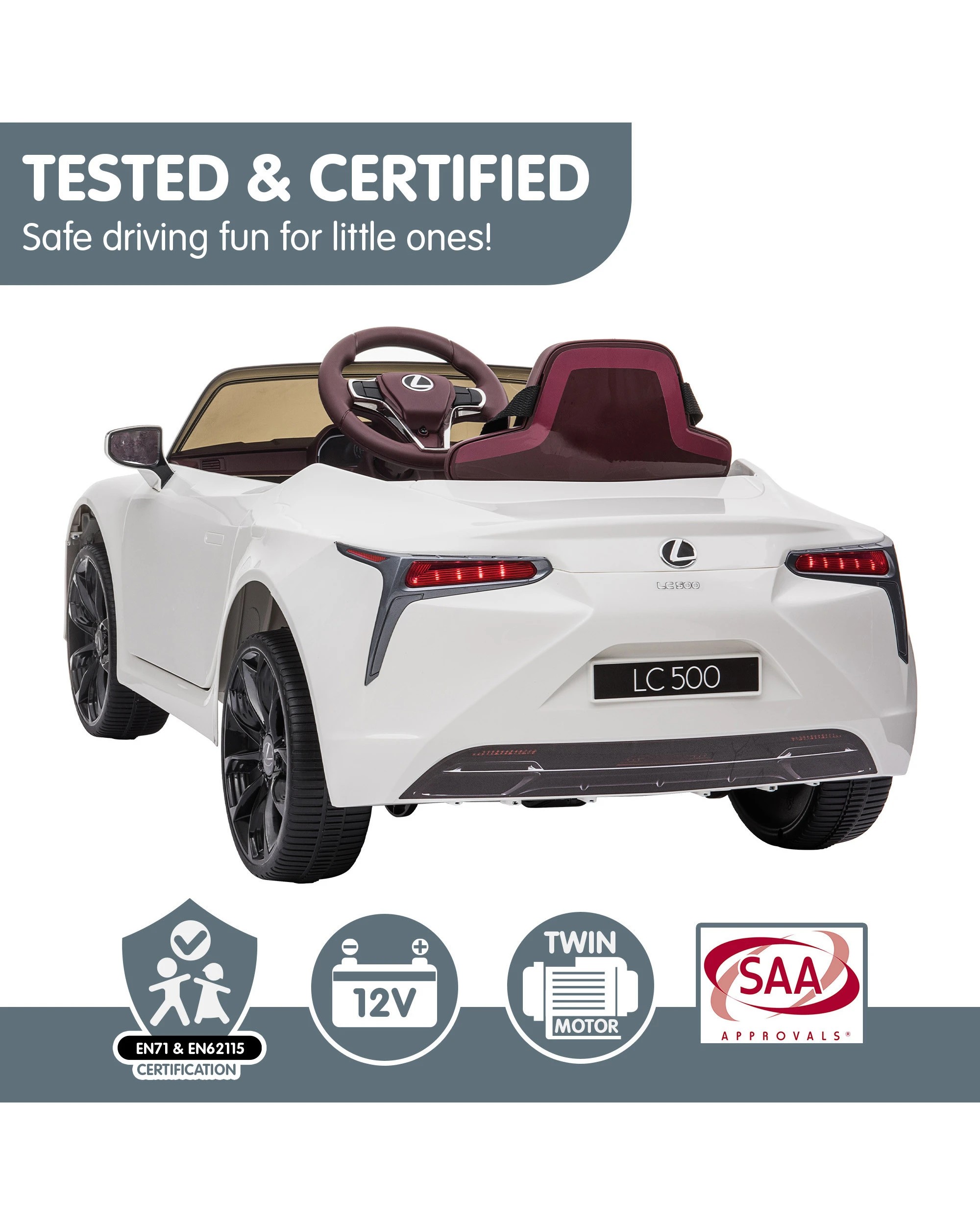 3 Kahuna Licensed Lexus LC 500 Kids Electric Ride On Car - White, 3 of 10