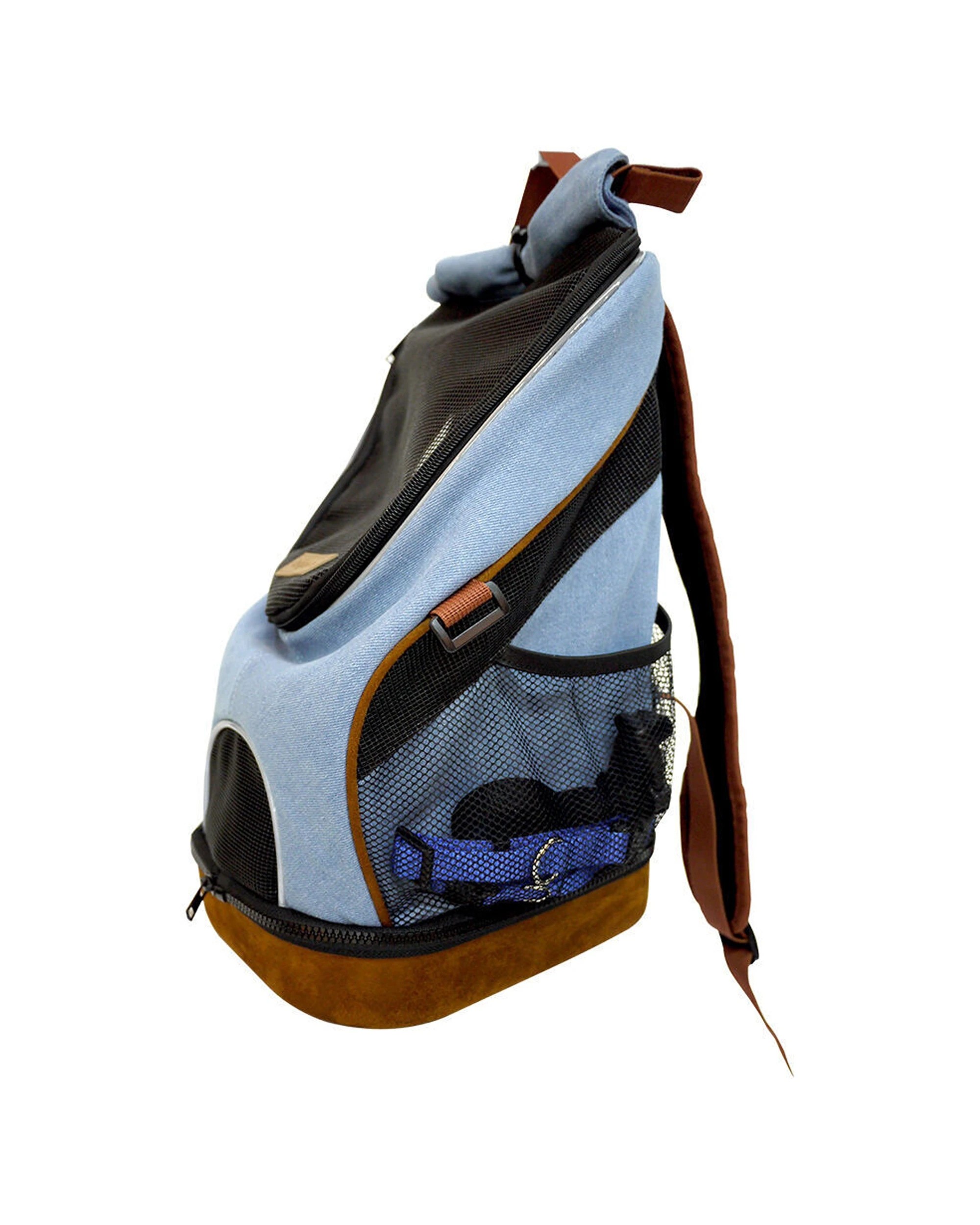 3 Ibiyaya Denim Fun Lightweight Pet Backpack Safety Tether 6kg Weight Limit - Blue, 3 of 5