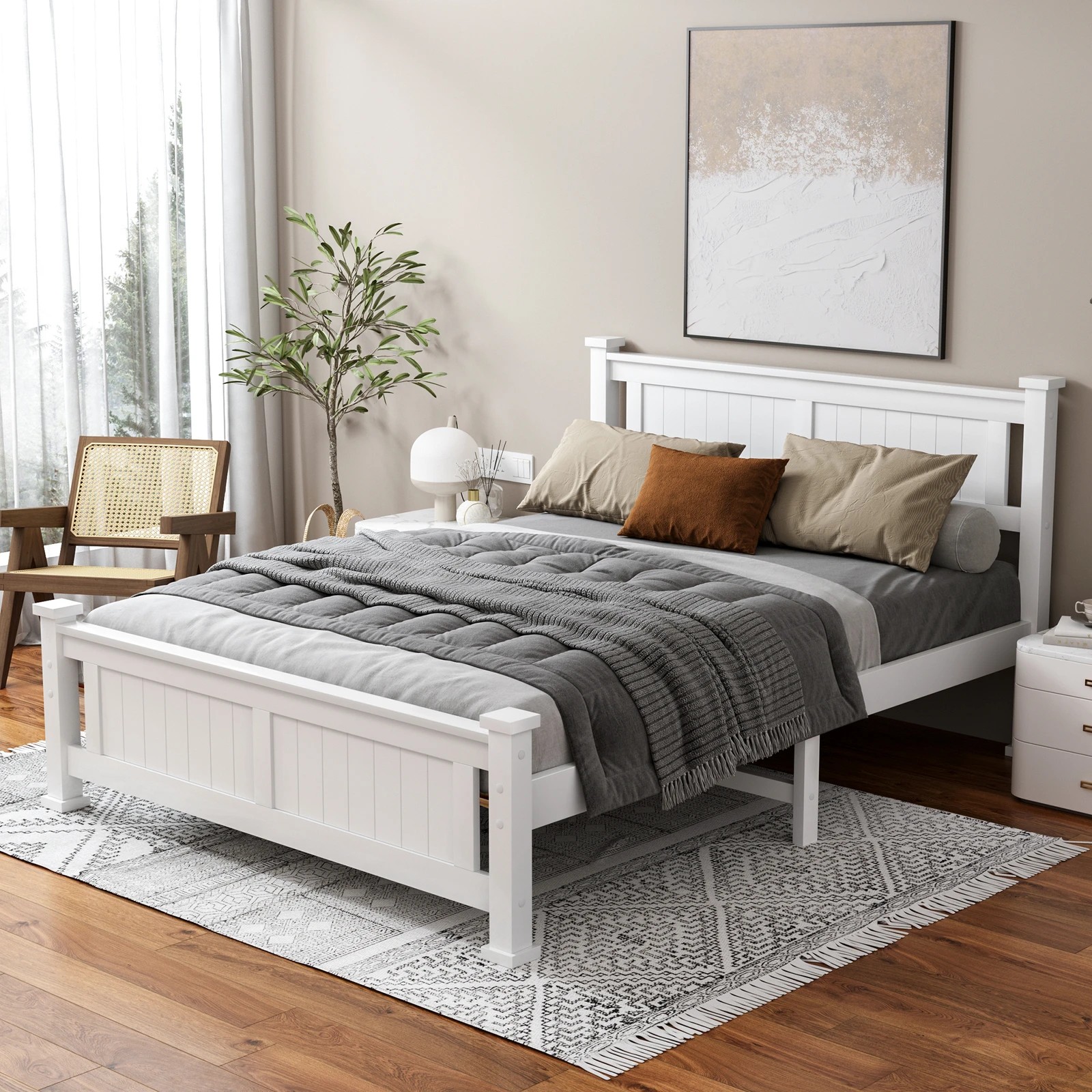 2 Alfordson Bed Frame Wooden Timber Queen Size Mattress Base Platform Arne - White, 2 of 10